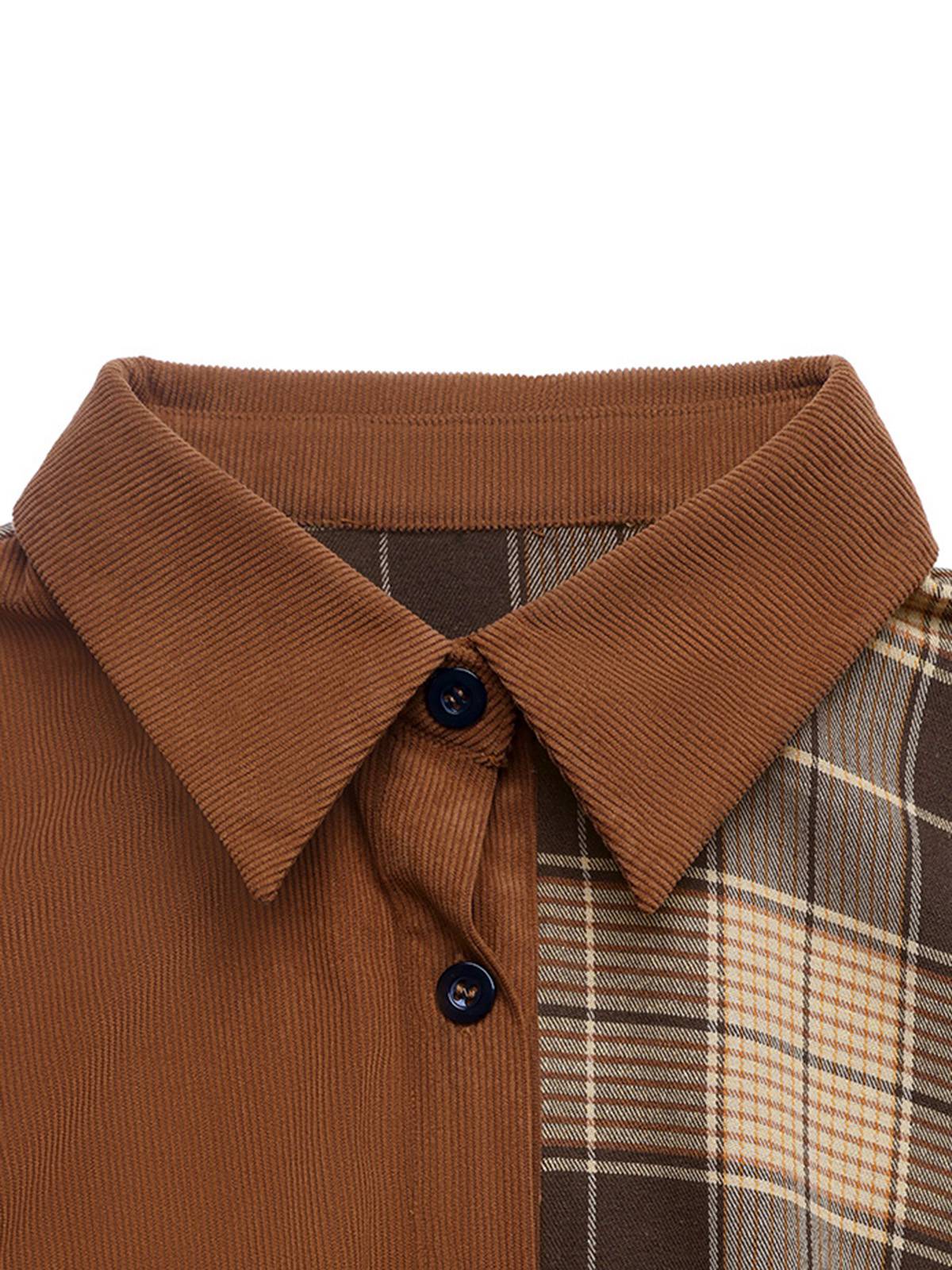 Braun 1950er Plaid Cord Hemdkragen Kleid - Image 4
