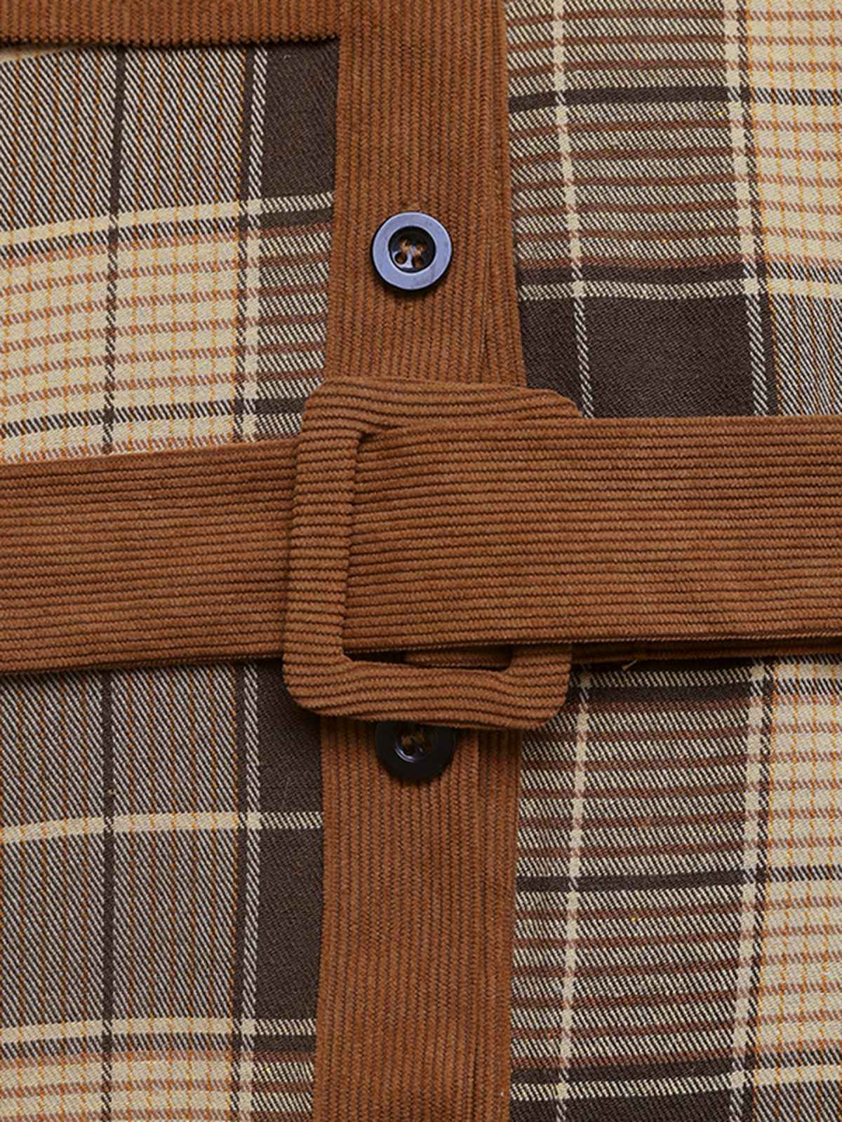 Braun 1950er Plaid Cord Hemdkragen Kleid - Image 5