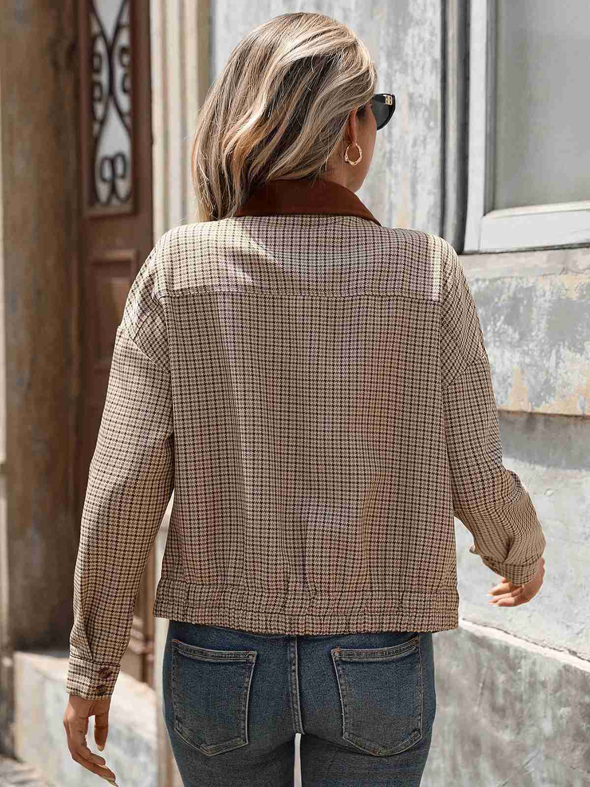 Braun 1950er Revers Kariert Reißverschluss Jacke - Image 4