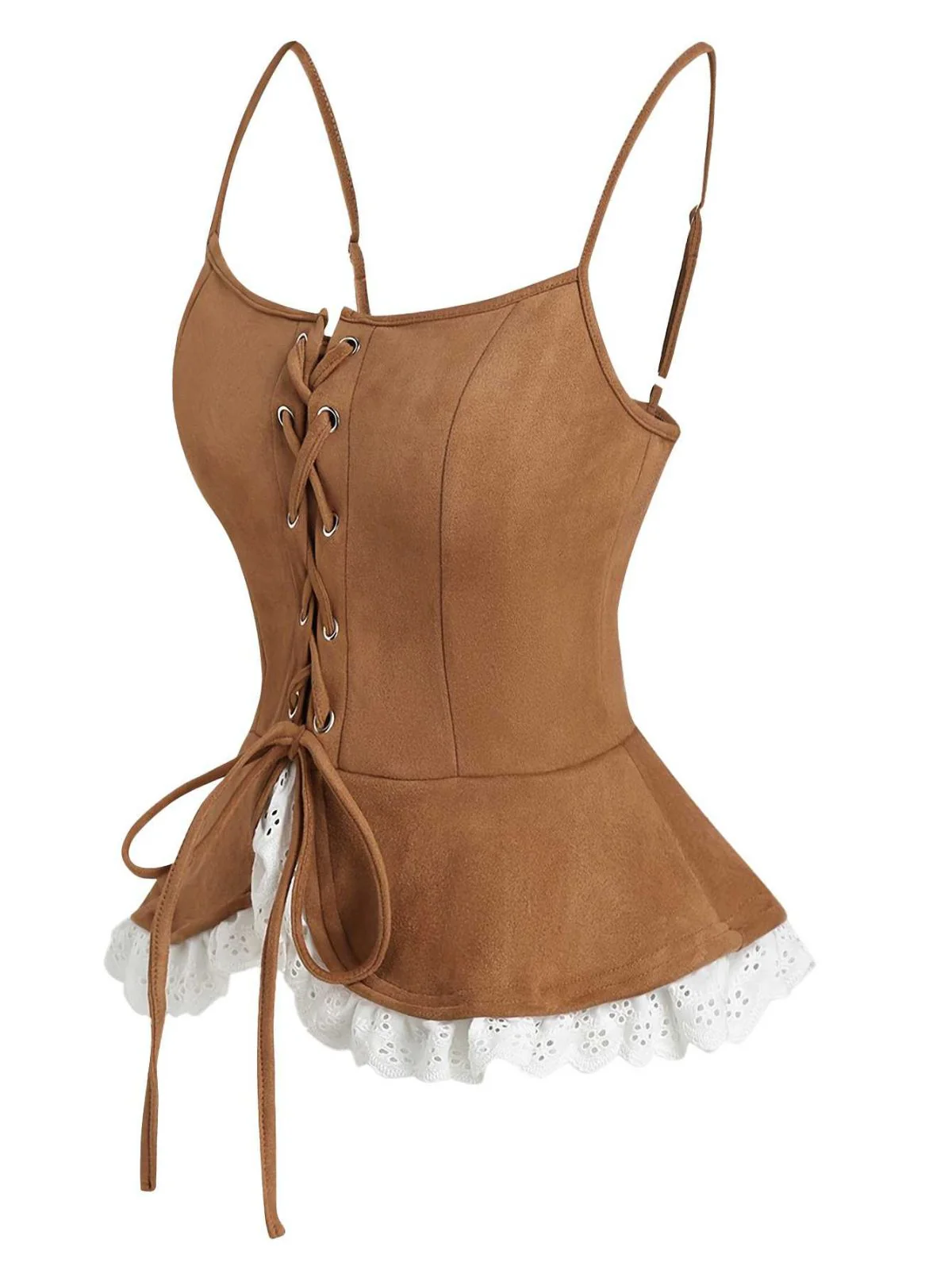 Braun 1950er Schnürung Wildleder Spitze Korsett Top - Image 2