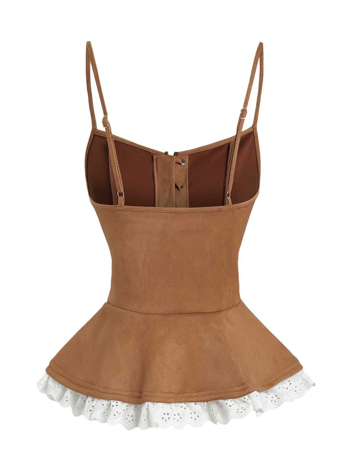 Braun 1950er Schnürung Wildleder Spitze Korsett Top - Image 3