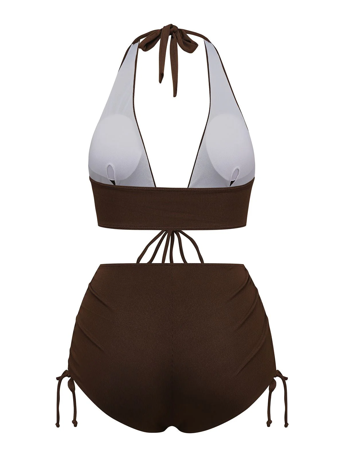 Braun 1950er Solide Tief V-Ausschnitt Halfter Bikini Set - Image 2