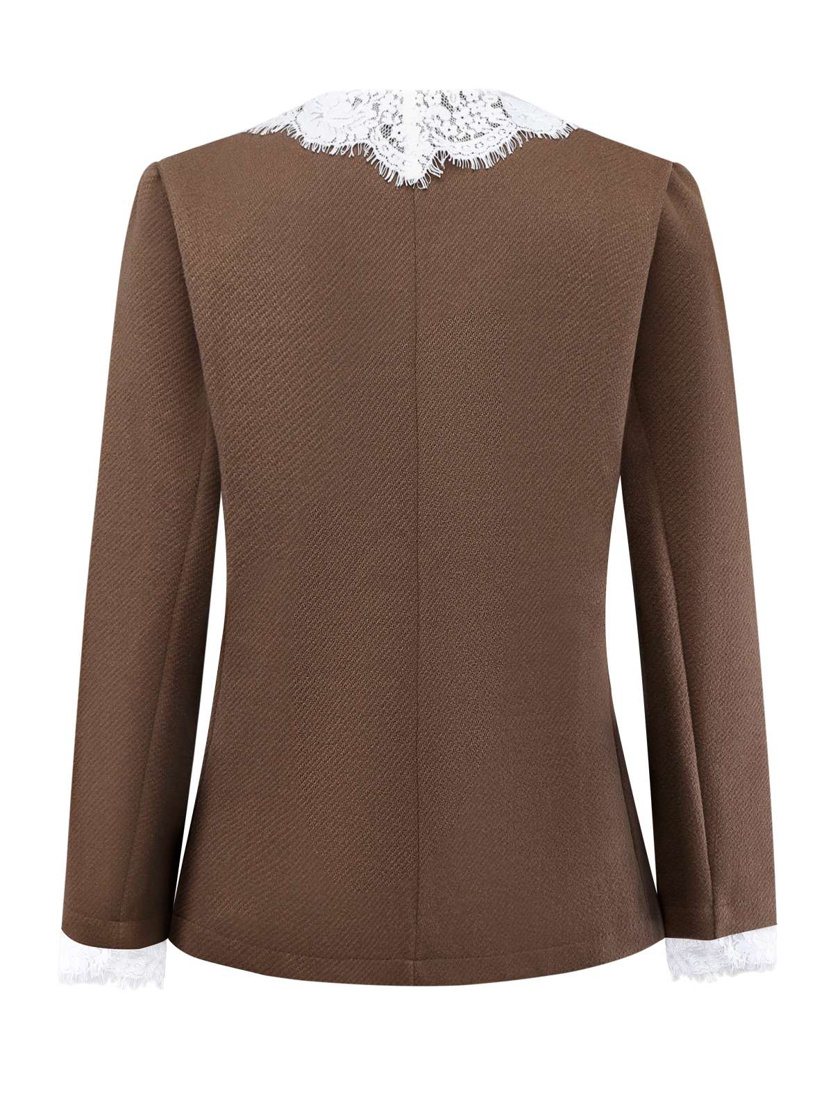Braun 1950er Spitze Patchwork Langarm Taste Jacke - Image 2