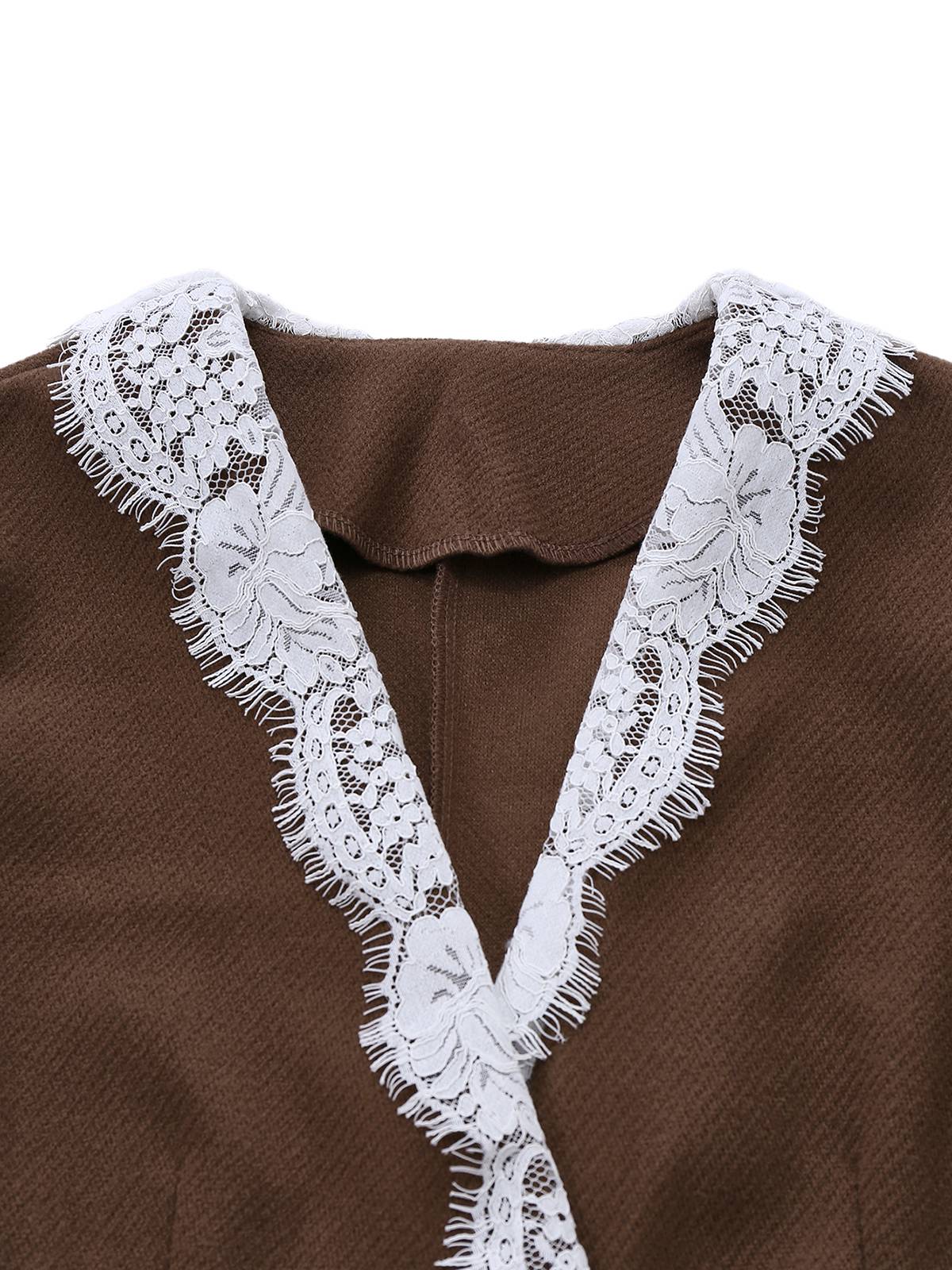 Braun 1950er Spitze Patchwork Langarm Taste Jacke - Image 3