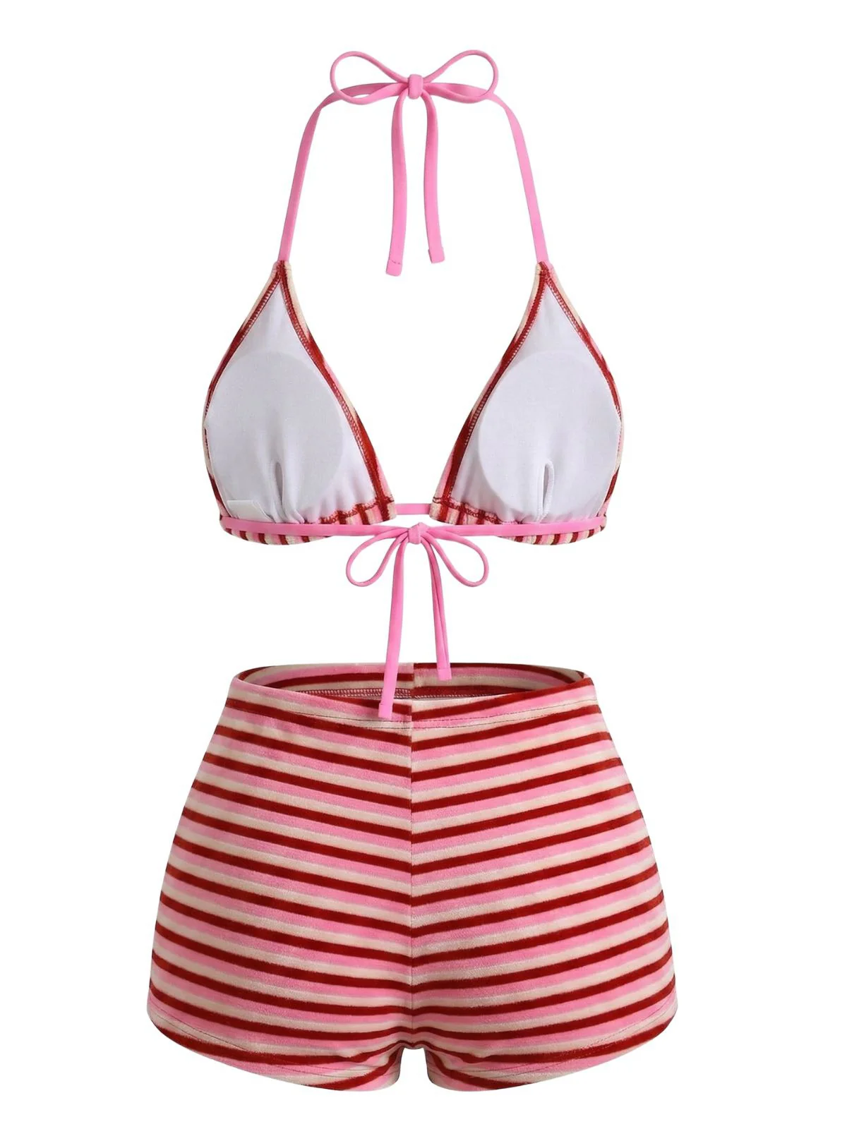 Braun 1950er Streifen Frottee Halter Bikini Set - Image 11