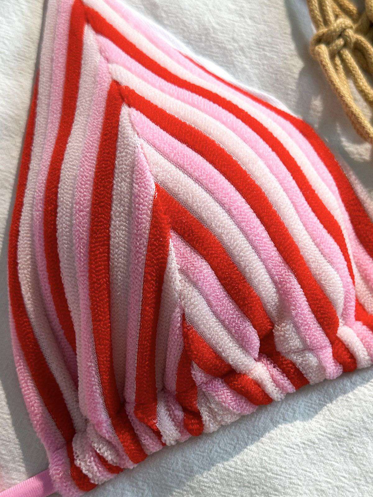 Braun 1950er Streifen Frottee Halter Bikini Set - Image 12