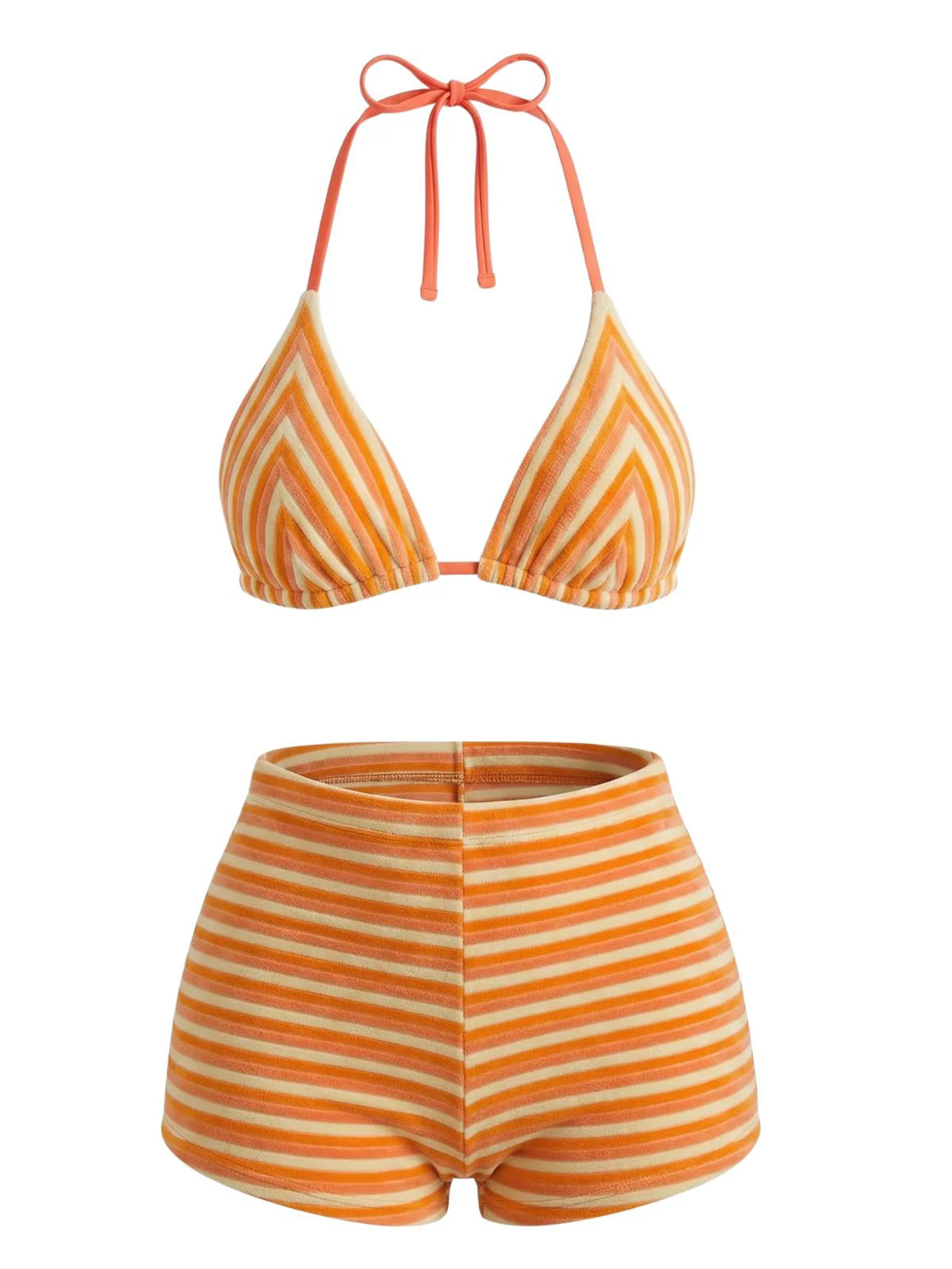 Braun 1950er Streifen Frottee Halter Bikini Set - Image 6