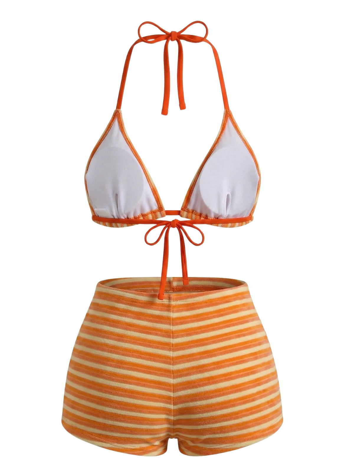 Braun 1950er Streifen Frottee Halter Bikini Set - Image 7