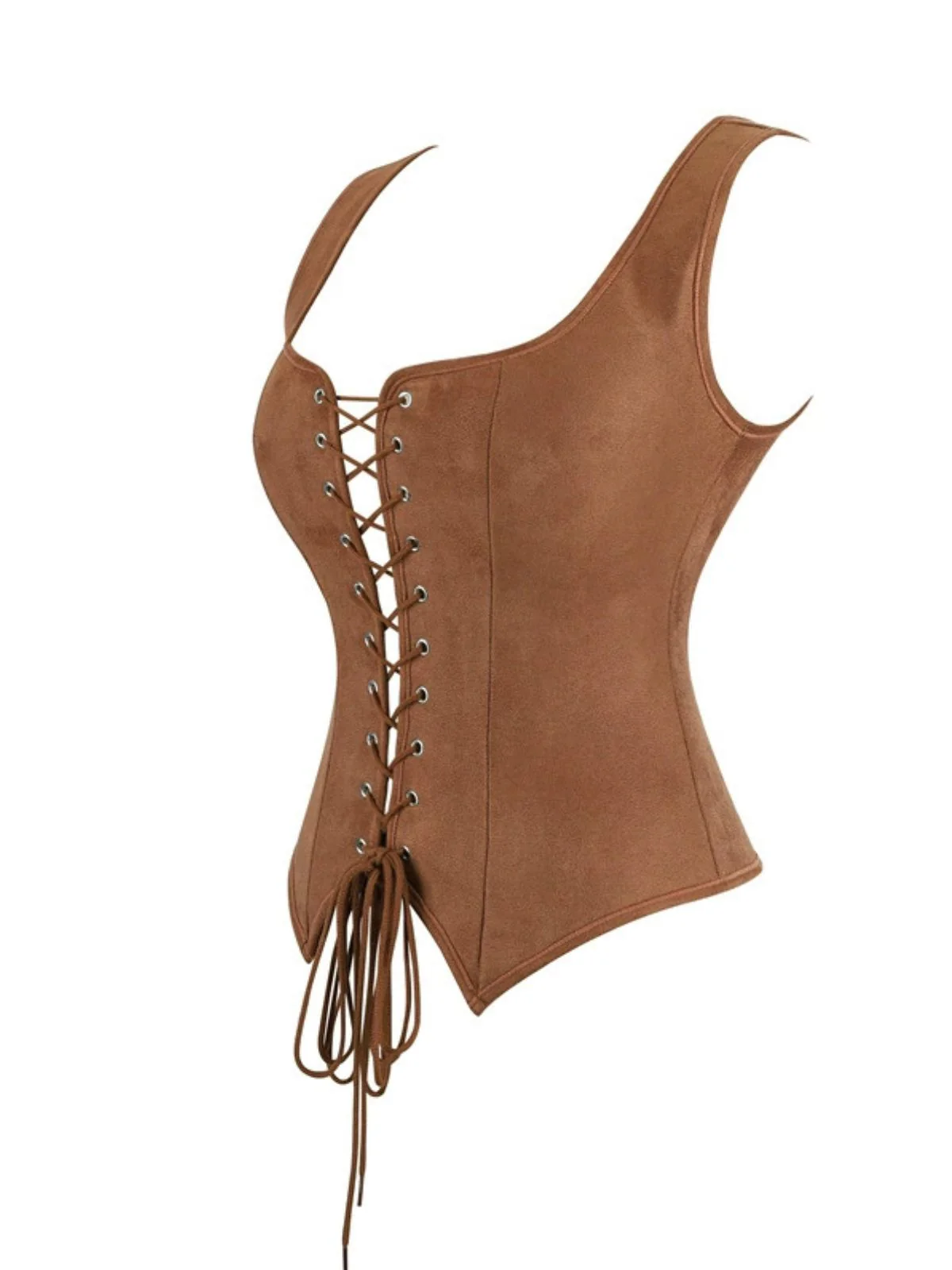 Braun 1950er Suede Schnürung Korsett Weste - Image 2