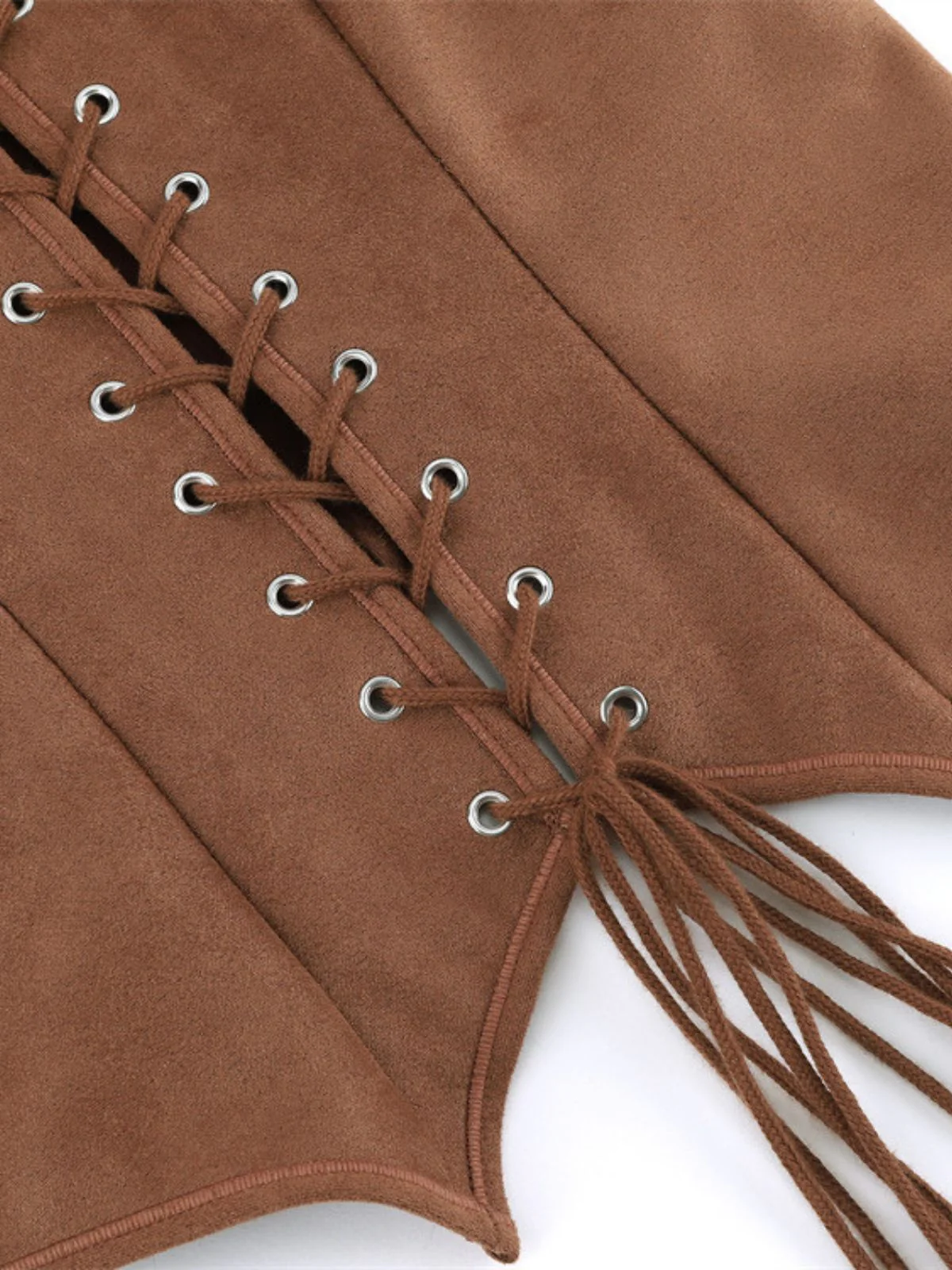 Braun 1950er Suede Schnürung Korsett Weste - Image 4
