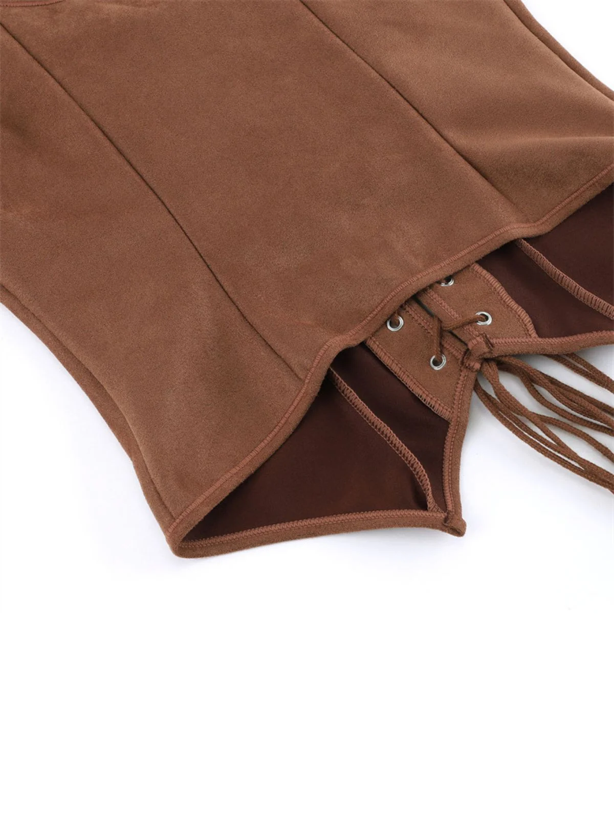 Braun 1950er Suede Schnürung Korsett Weste - Image 5