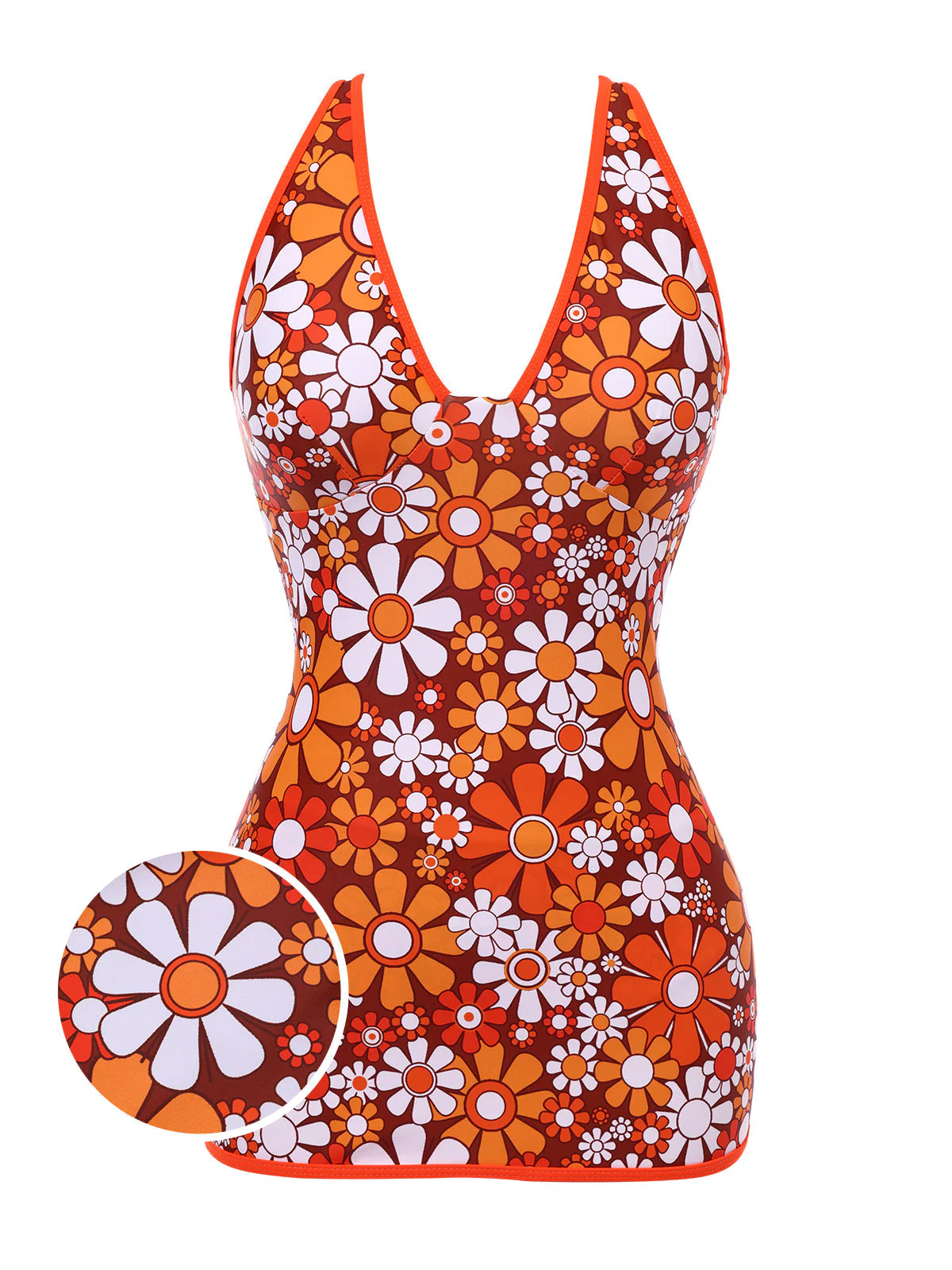 Braun 1960er Bohemien Psychedelisch Blumen Badeanzug - Image 4