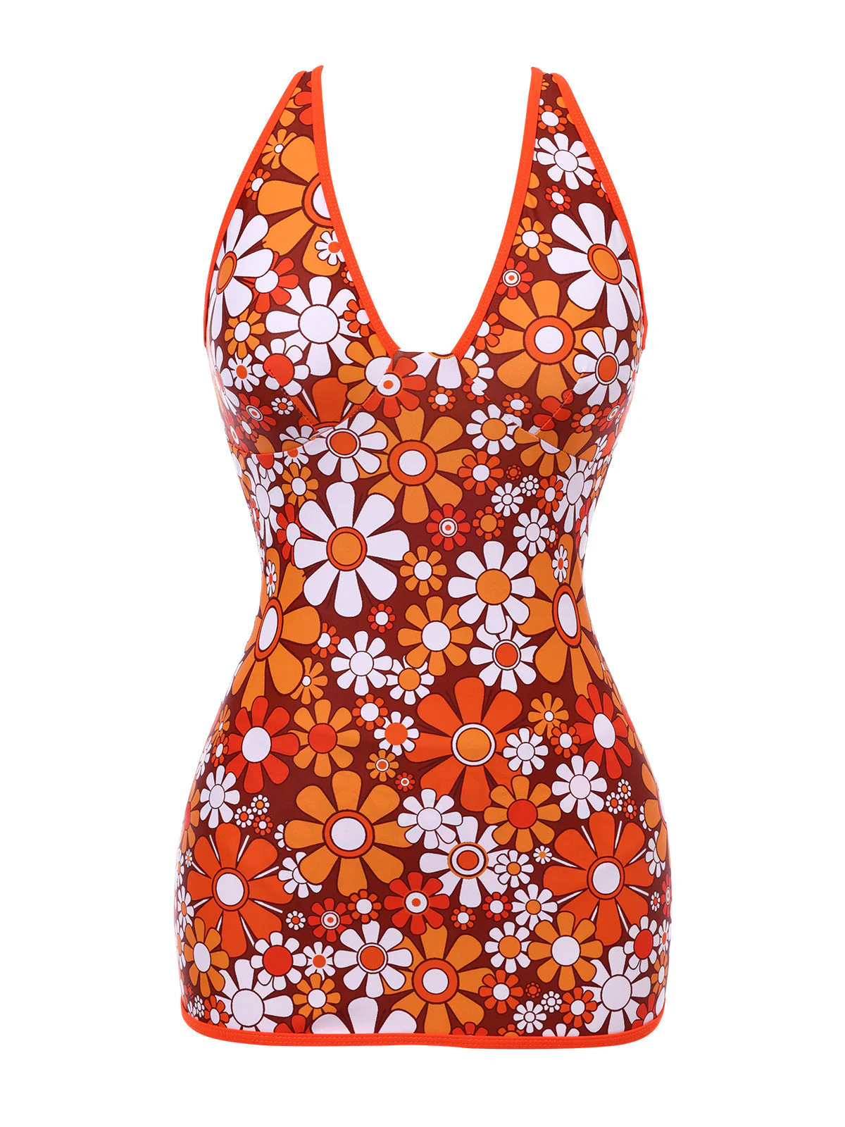 Braun 1960er Bohemien Psychedelisch Blumen Badeanzug - Image 5