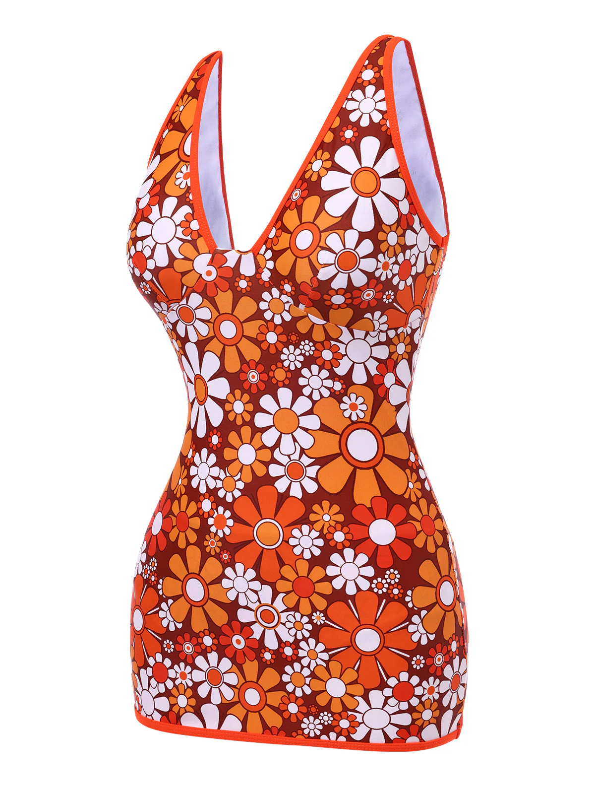 Braun 1960er Bohemien Psychedelisch Blumen Badeanzug - Image 6