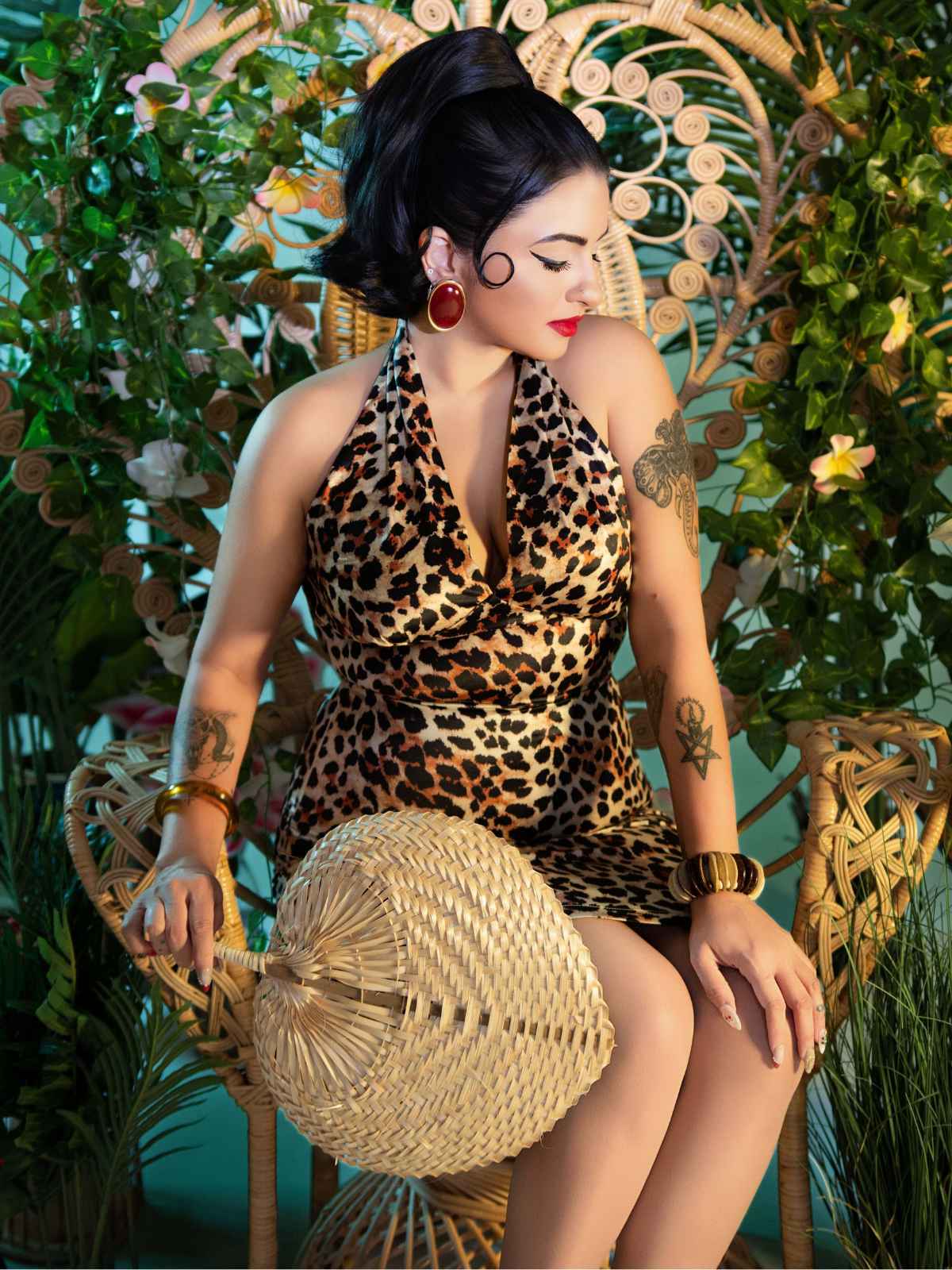 Braun 1960er Halter V-Ausschnitt Leopard Kleid - Image 2