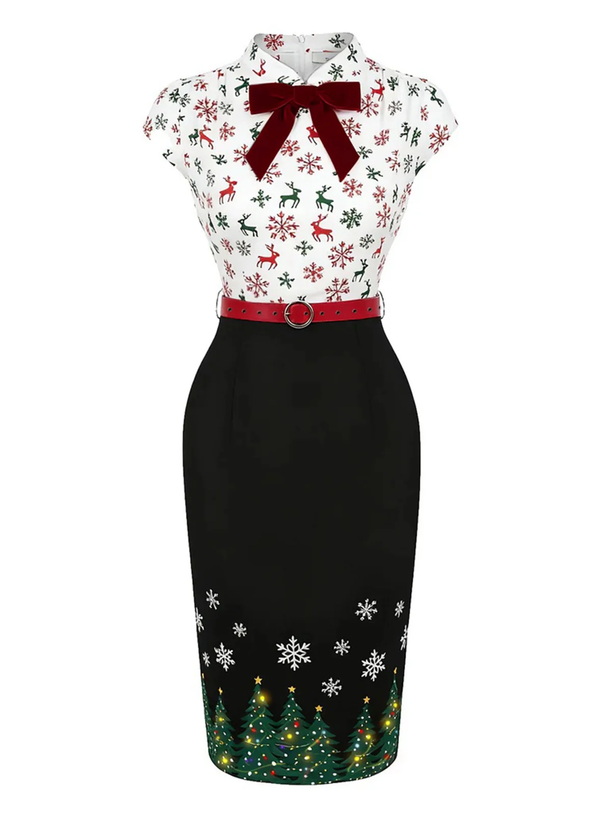 Schwarz 1960er Weihnachtsbaum Rentier Bleistift Kleid - Image 3