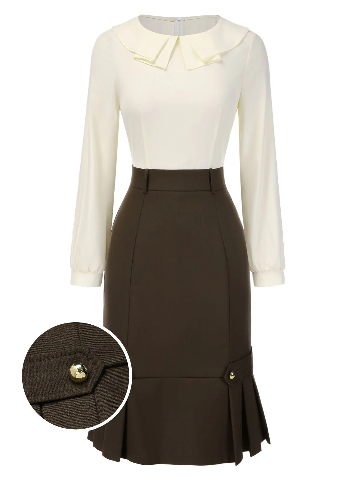 Braun 1960er Kontrast Langarm Bleistift Kleid - Image 2