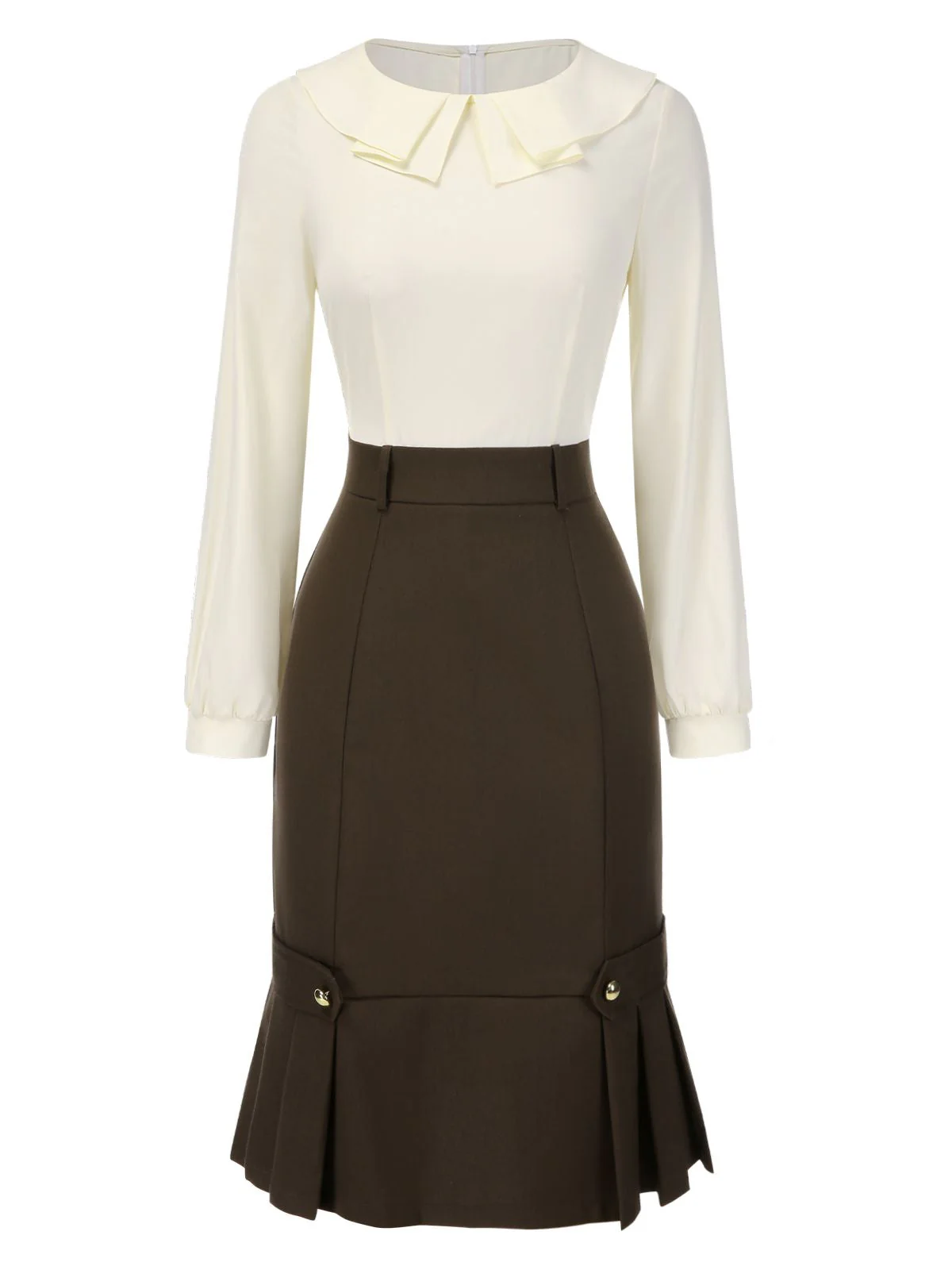 Braun 1960er Kontrast Langarm Bleistift Kleid - Image 3