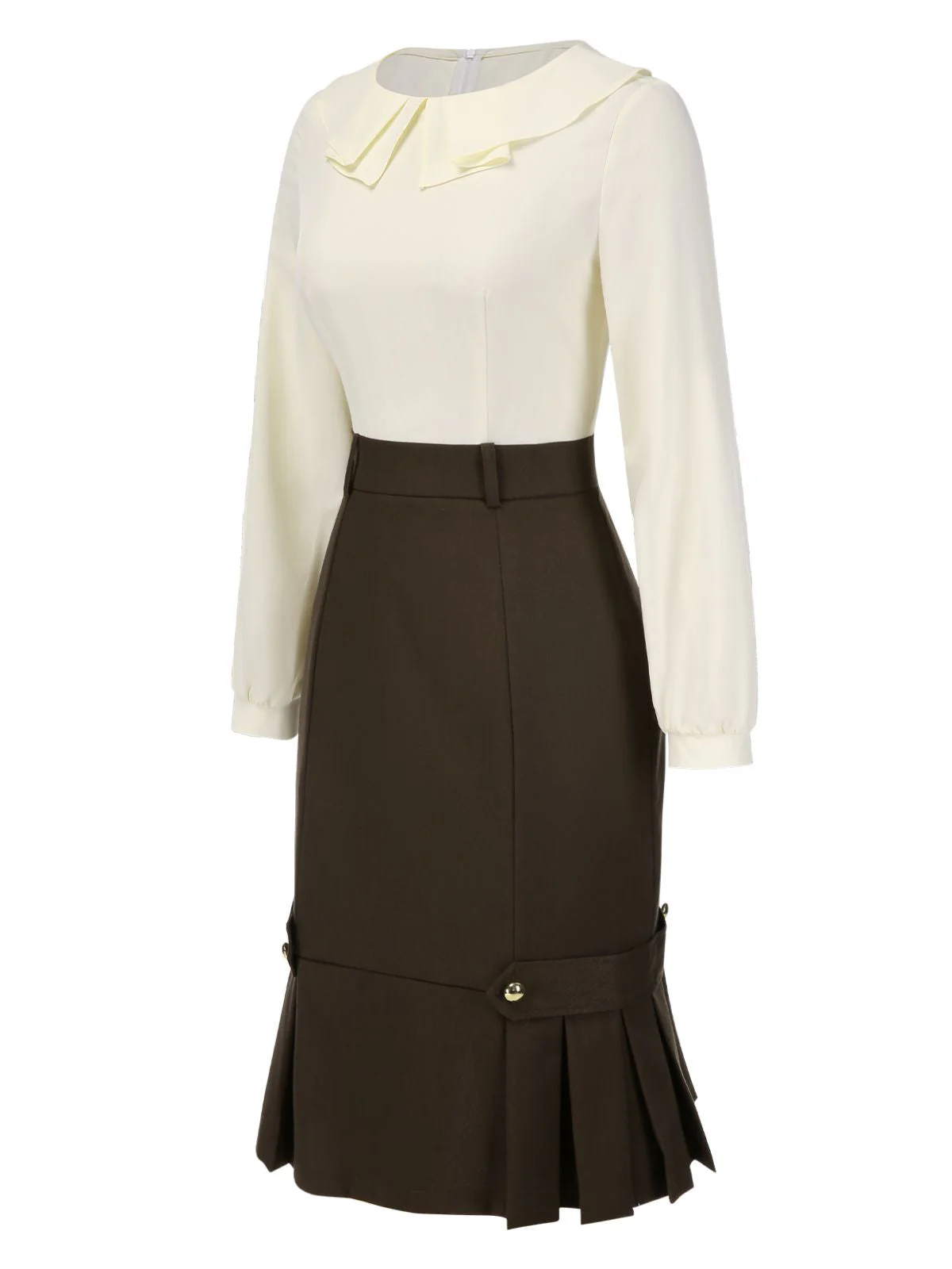 Braun 1960er Kontrast Langarm Bleistift Kleid - Image 4