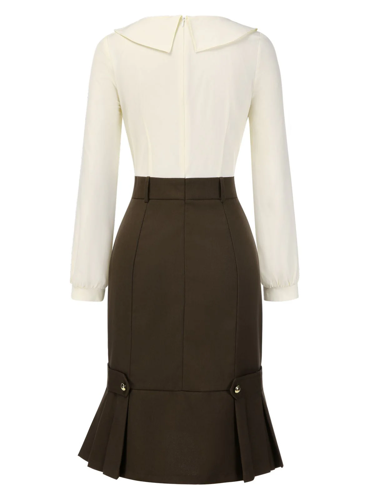 Braun 1960er Kontrast Langarm Bleistift Kleid - Image 5