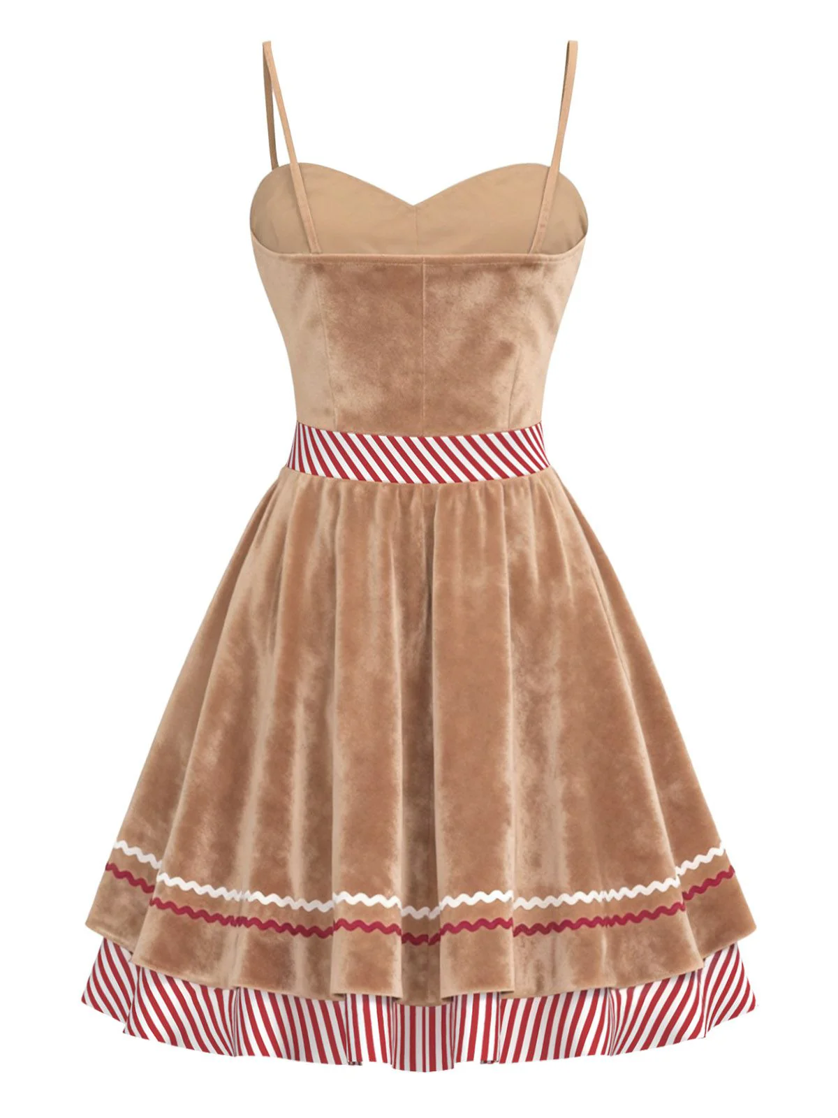Braun 1960er Lebkuchen Herz Streifen Samt Träger Kleid - Image 3