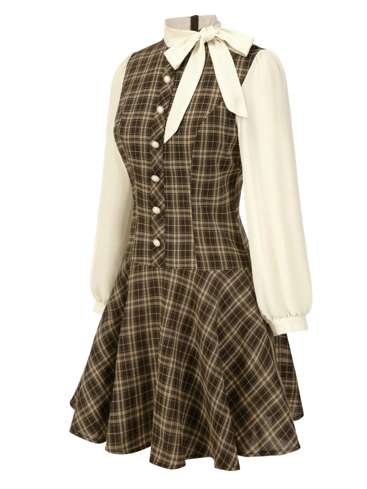 Braun 1960er Plaid Bogen Tie Taste Swing Kleid - Image 6