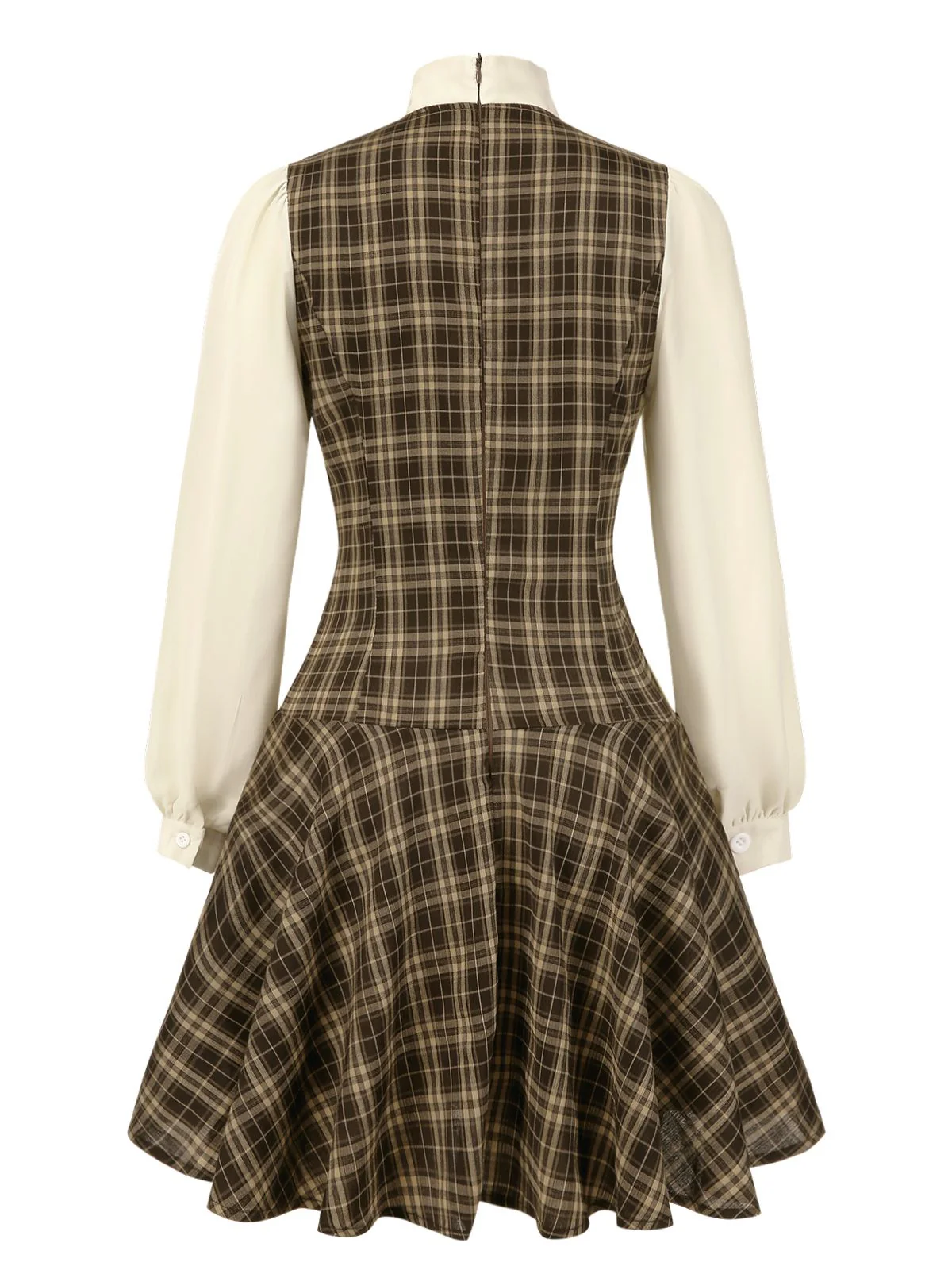 Braun 1960er Plaid Bogen Tie Taste Swing Kleid - Image 7