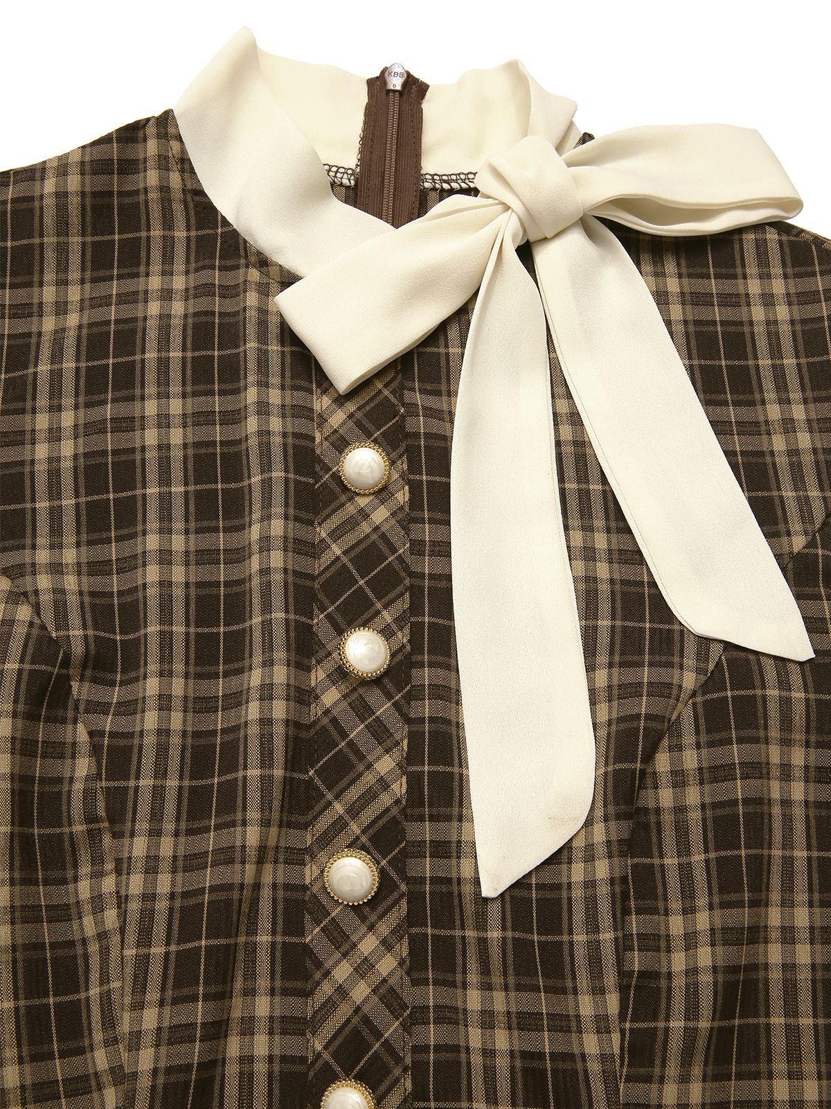 Braun 1960er Plaid Bogen Tie Taste Swing Kleid - Image 8