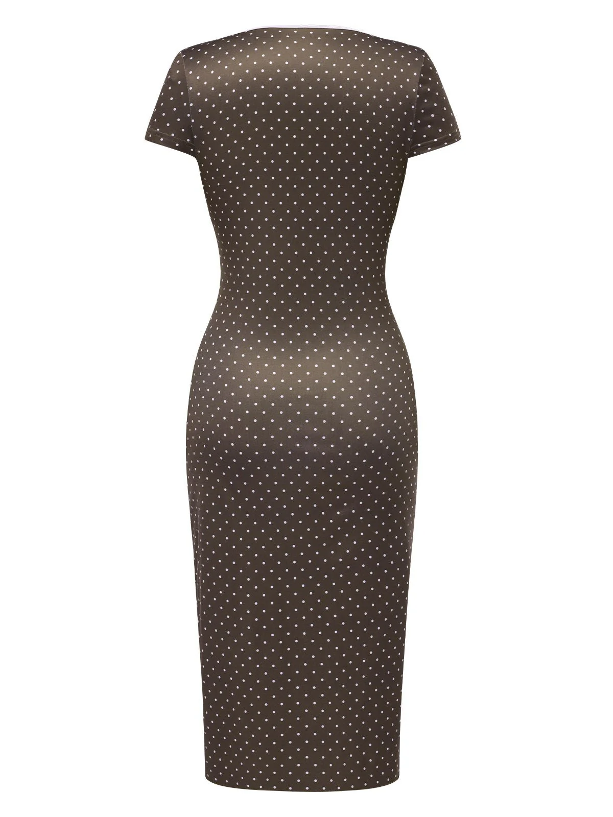 Braun 1960er Tief V-Ausschnitt Polka Dots Kleid - Image 2