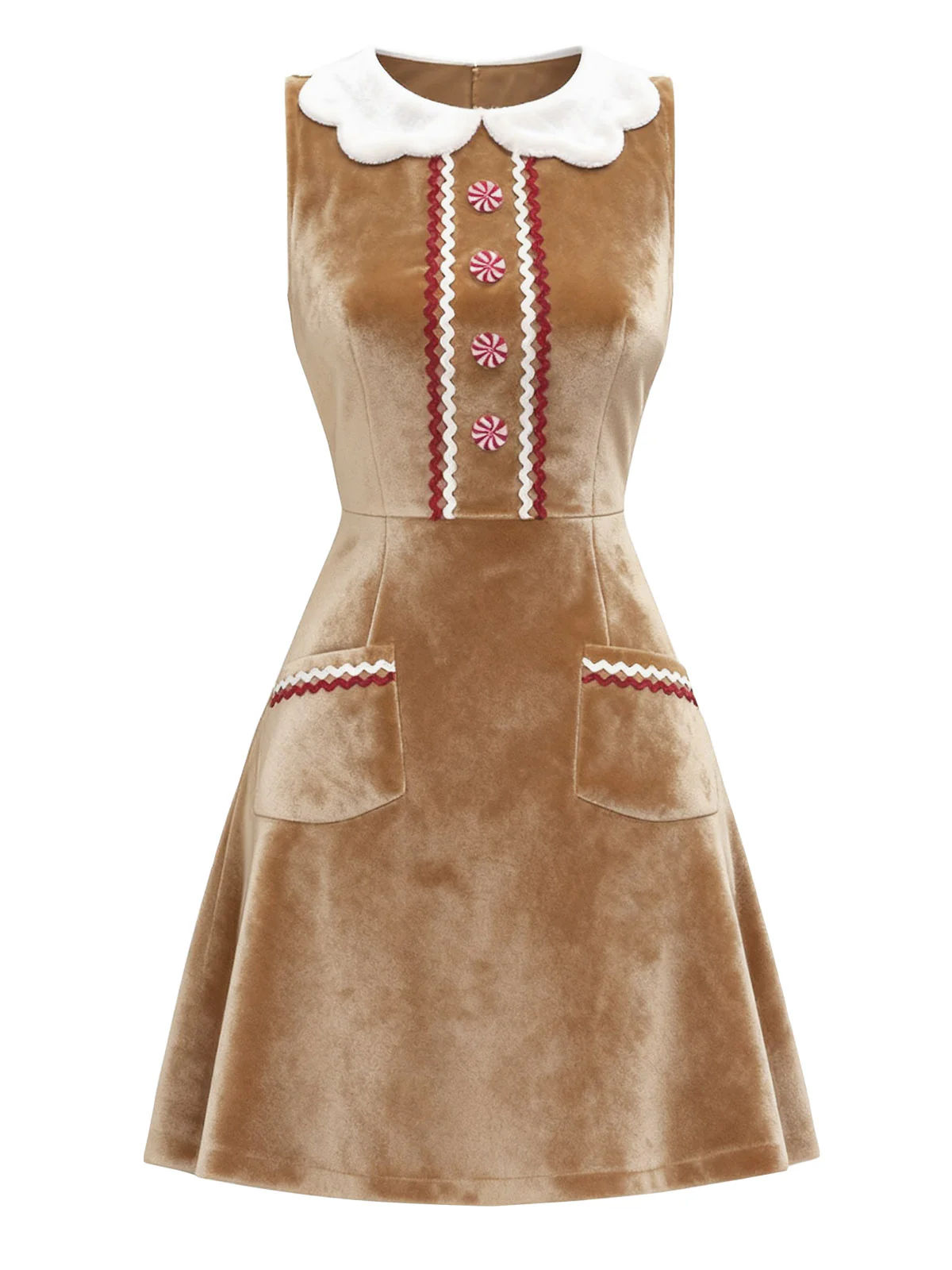 Braun 1960er Weihnachten Lebkuchen Samt Kleid - Image 2