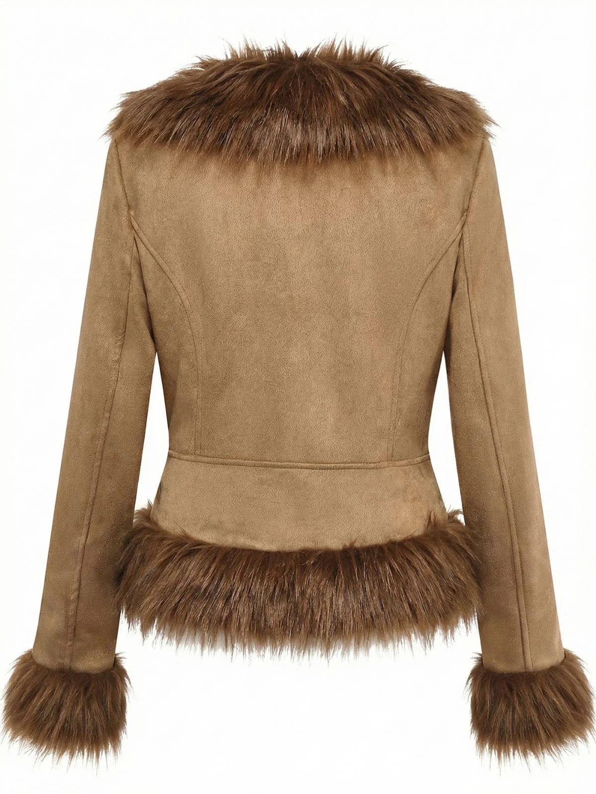 Braun 1970er Kunstwildleder Pelzbesatz Rose Bestickt Jacke - Image 3