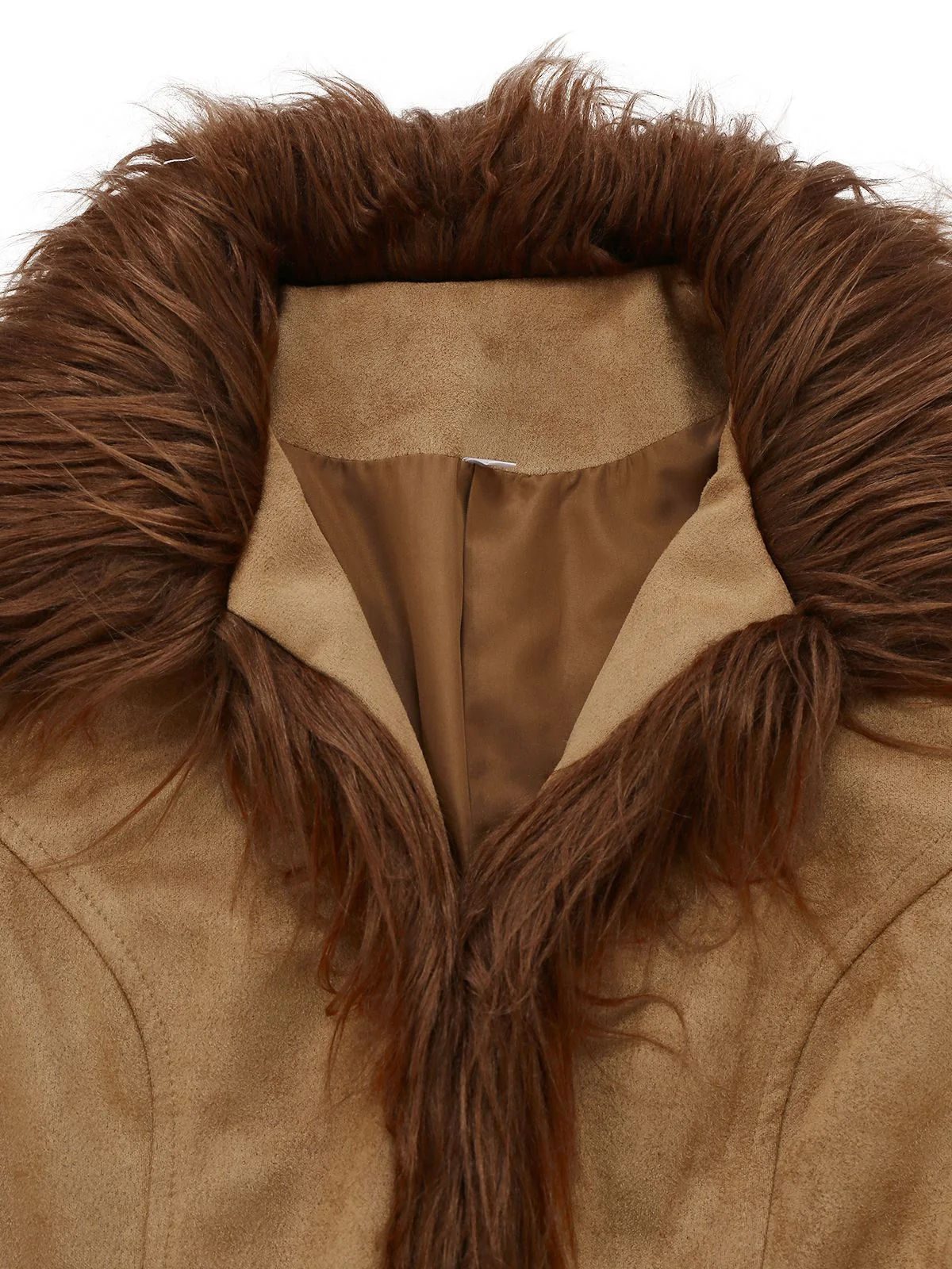 Braun 1970er Kunstwildleder Pelzbesatz Rose Bestickt Jacke - Image 4
