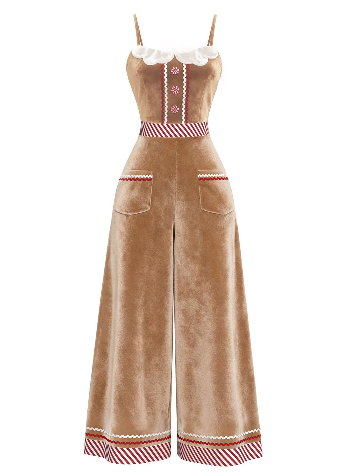 Braun 1970er Lebkuchen Samt Träger Jumpsuit - Image 2