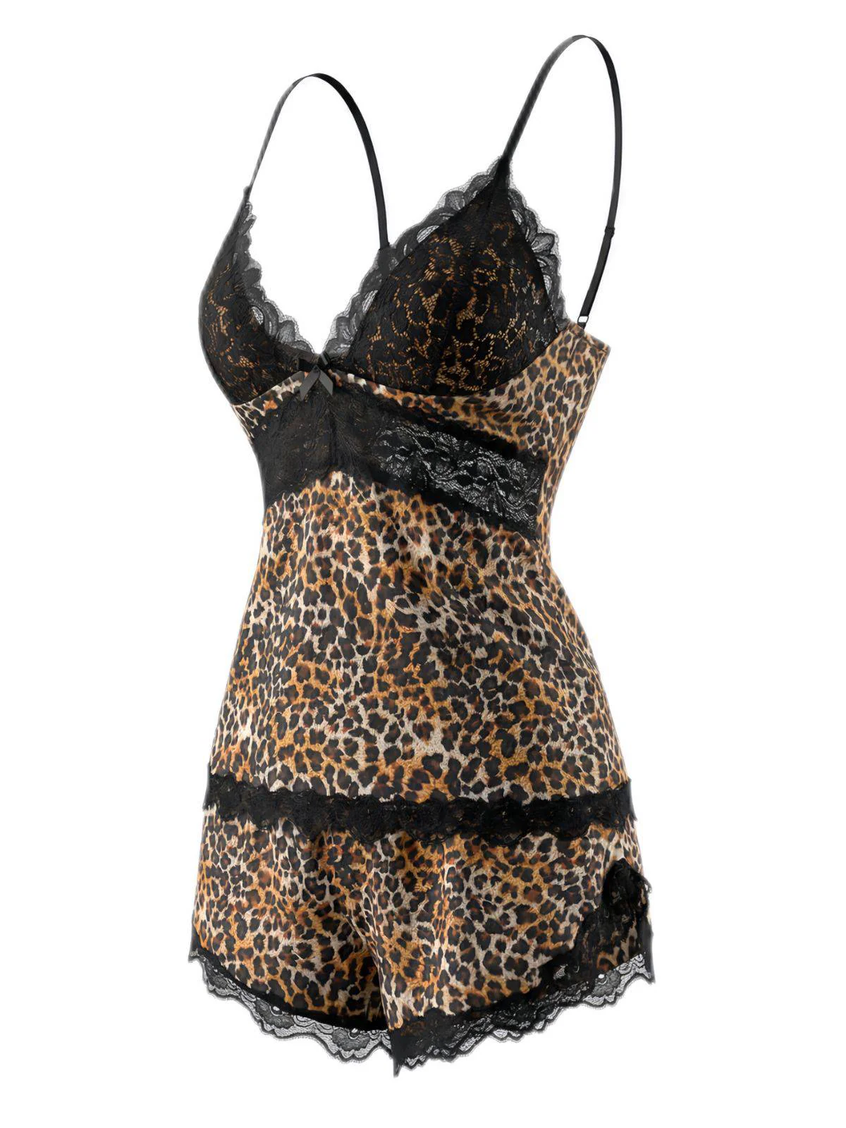 Braun 1970er Leopard Spitze Spaghetti Träger Pajama Set - Image 3