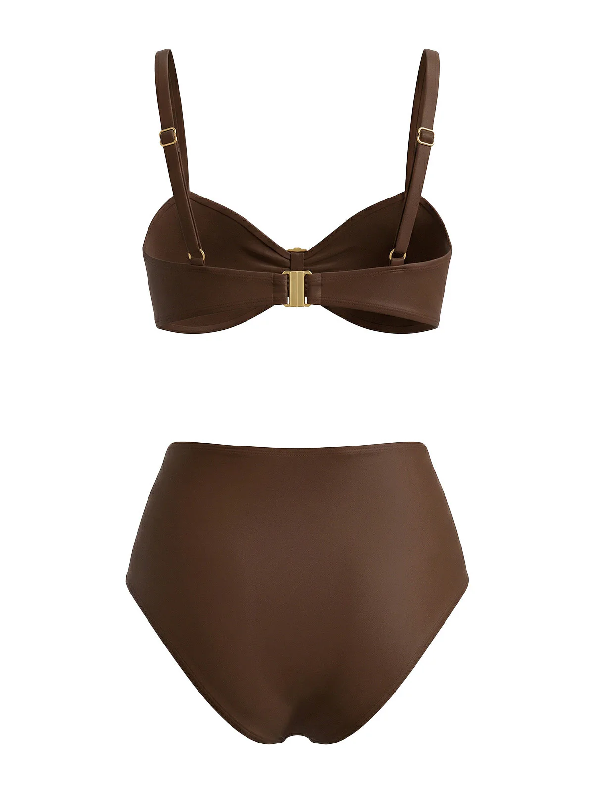 Braun 1970er Metall Muschel Dekor Gerafft Bikini Set - Image 3