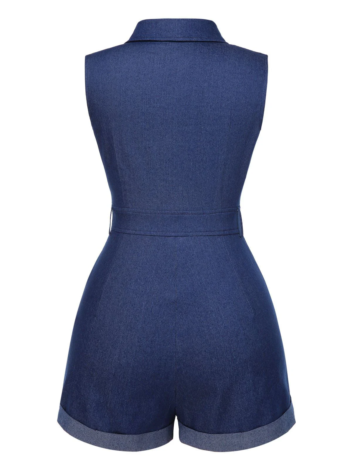 Braun 1970er Solide Ärmellos Denim Romper - Image 8