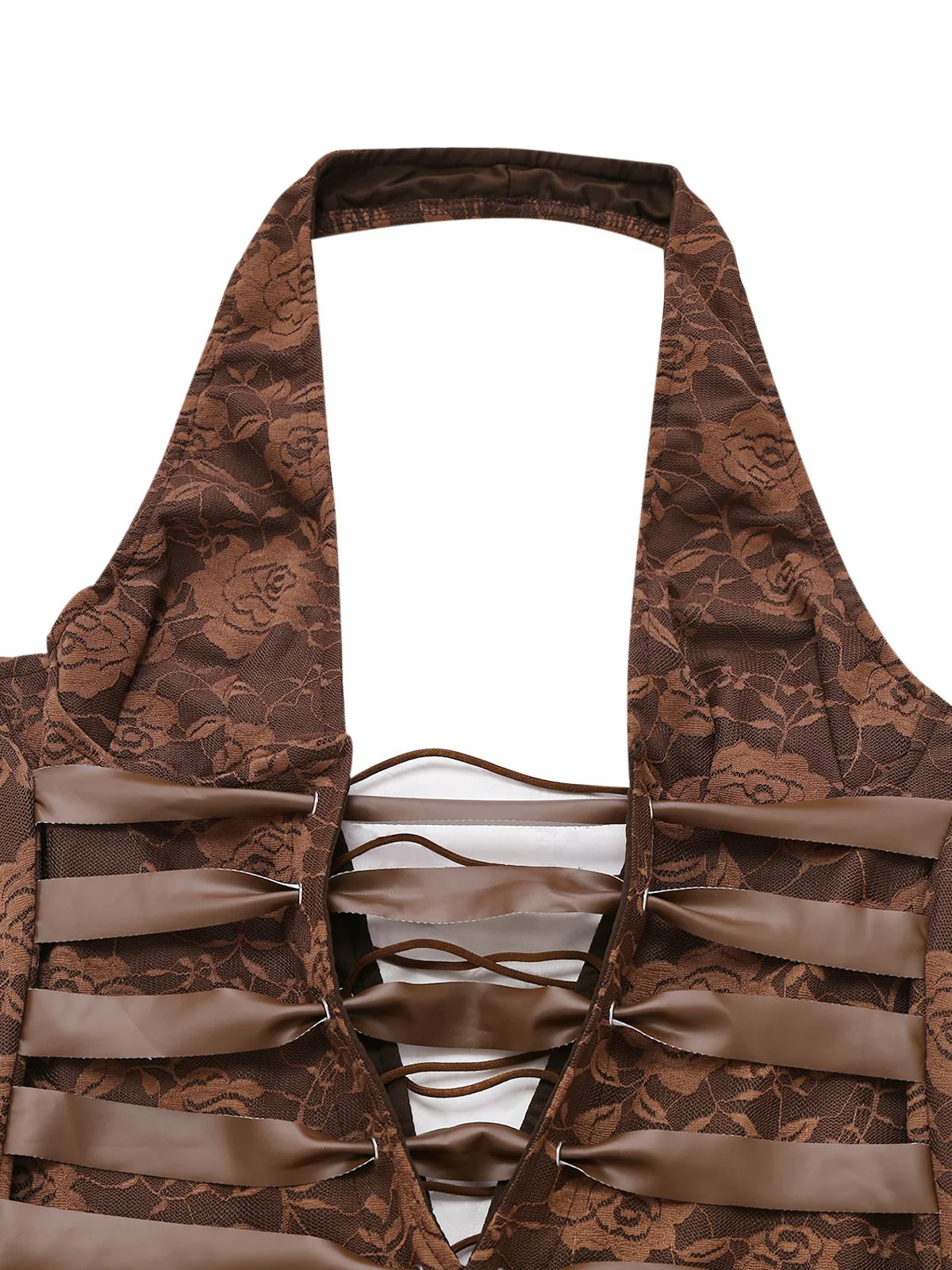 Braun 1970er Solide Schnürung Blumen Spitze Jumpsuit - Image 3