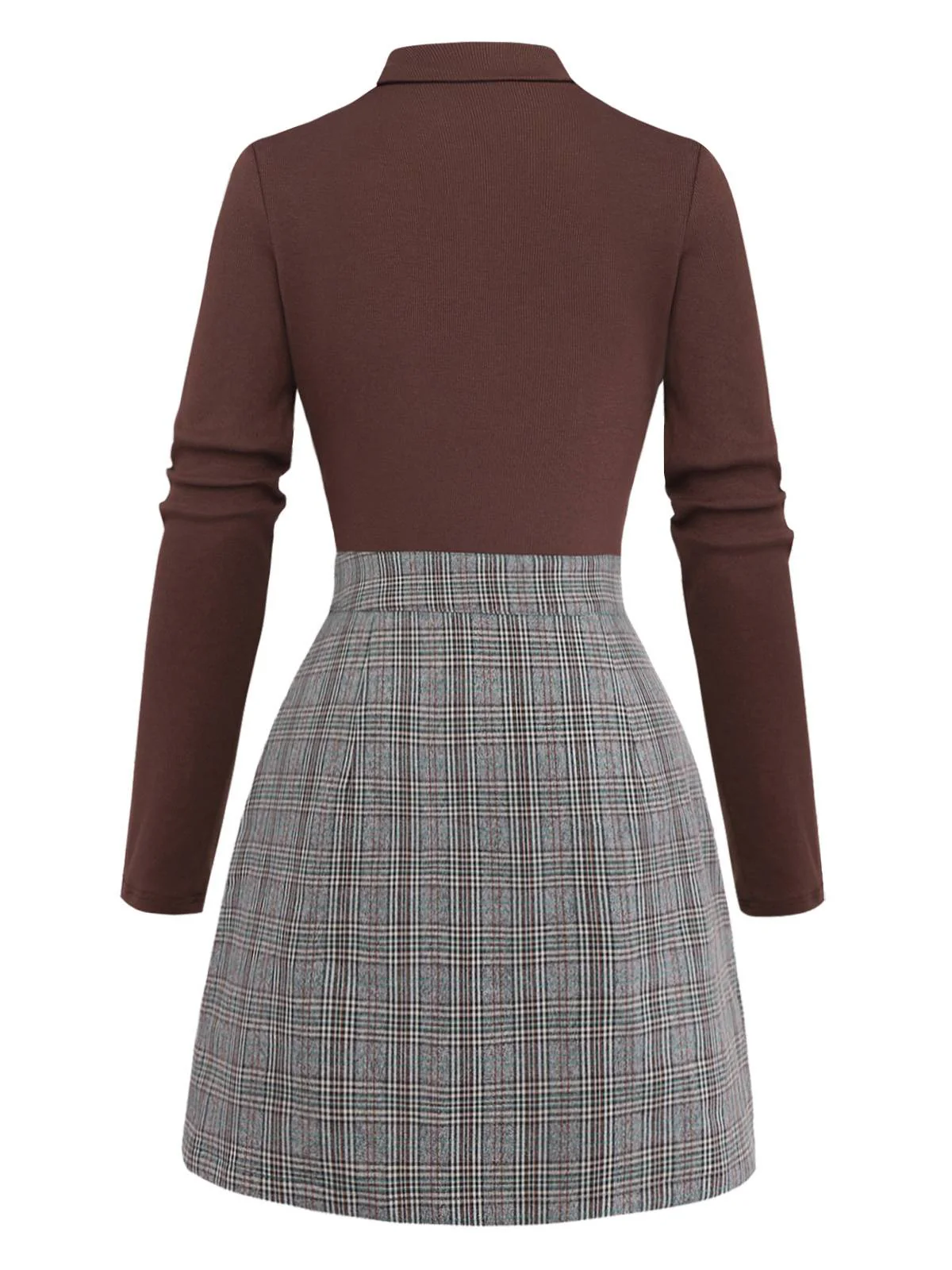 Braun 1970er Stricken Kariert Asymmetrisch Hals Kleid - Image 4