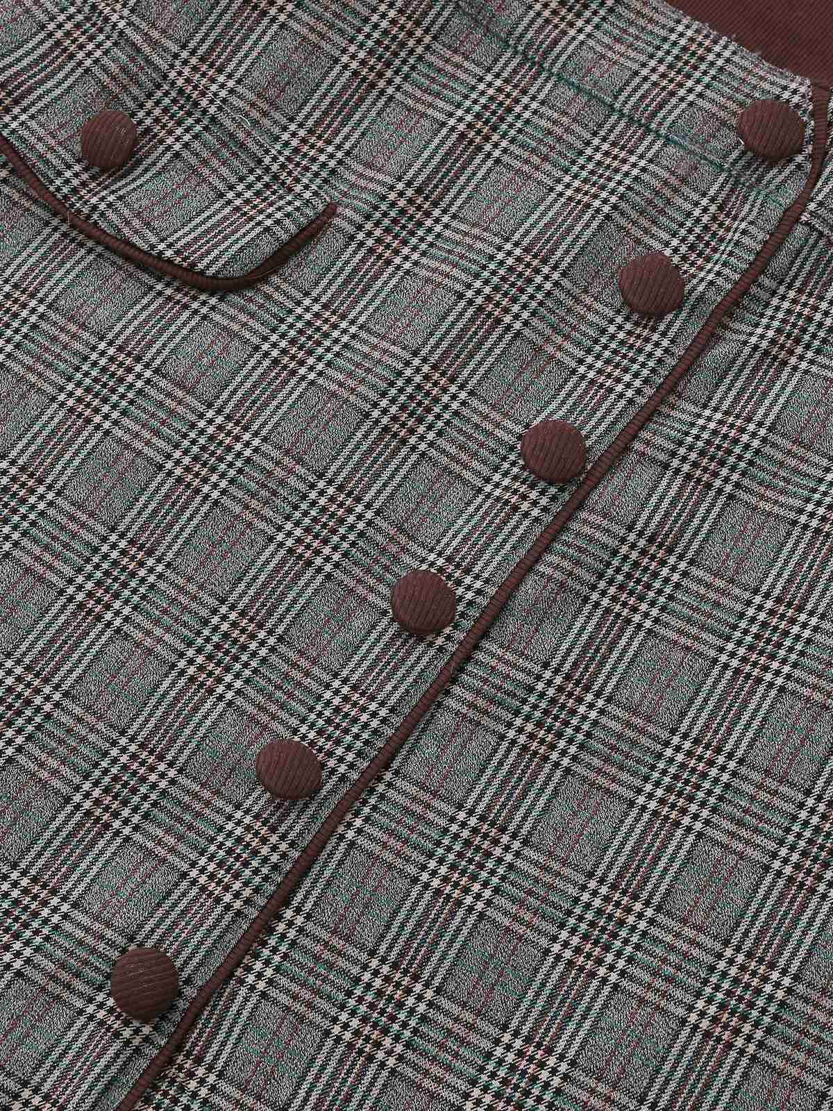 Braun 1970er Stricken Kariert Asymmetrisch Hals Kleid - Image 7