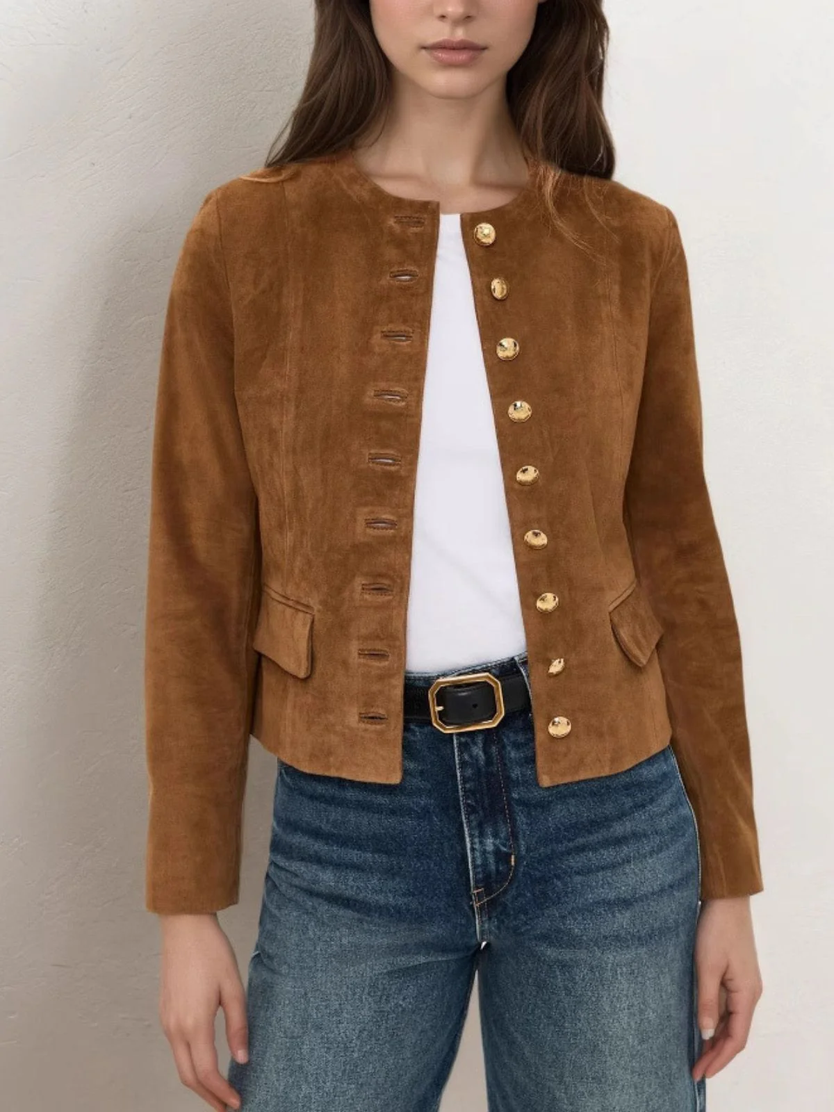 Braun 1970er Wildleder Taste Tasche Jacke - Image 2