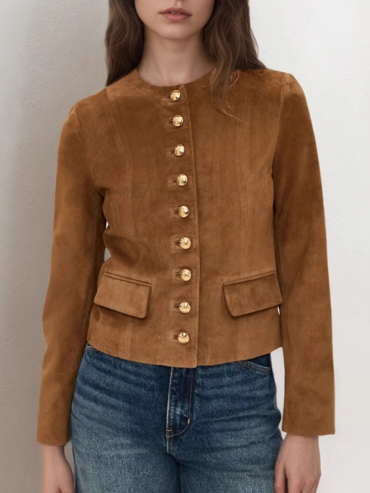 Braun 1970er Wildleder Taste Tasche Jacke - Image 3