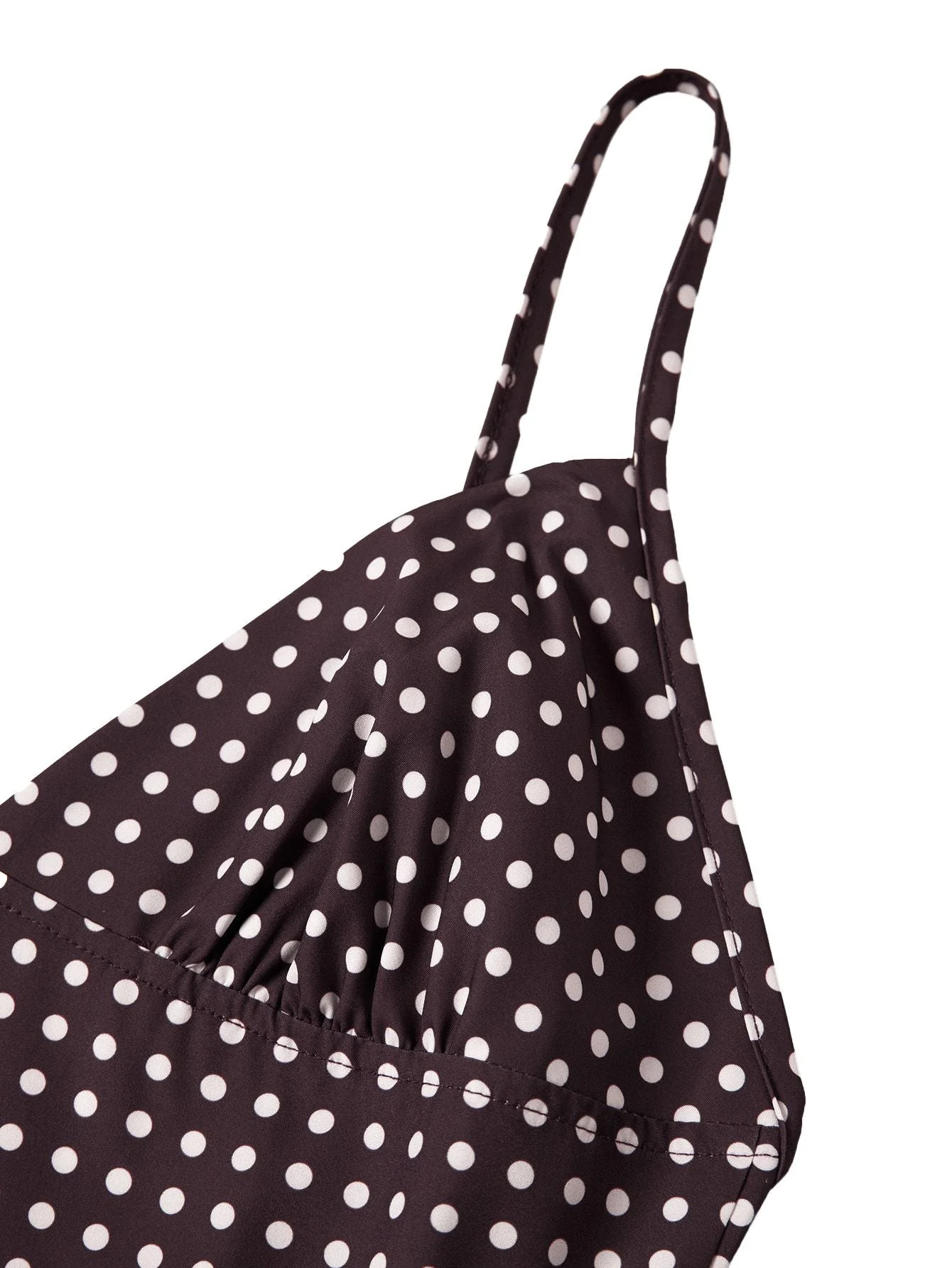 Braun 1980er V-Ausschnitt Polka Punkte Binde Spaghetti Träger Kleid - Image 4