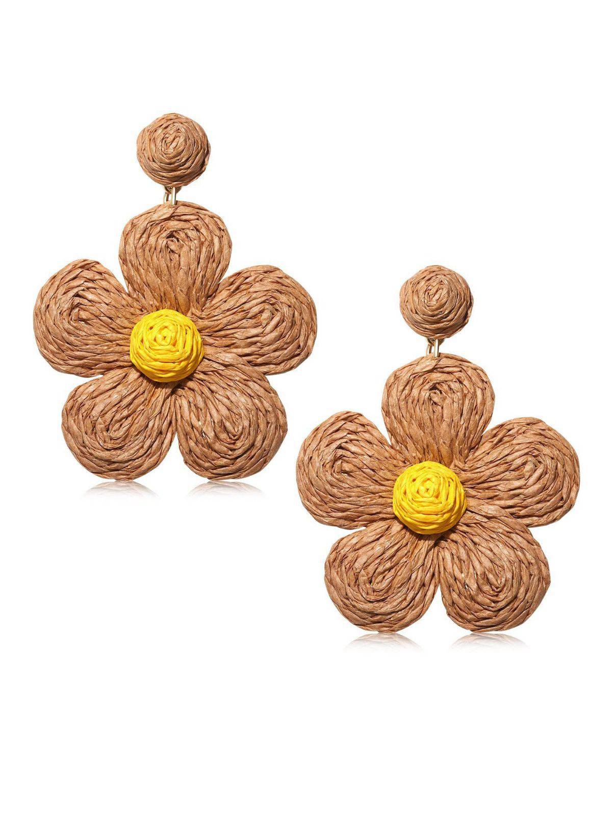 Boho Ruffia Strass Blume Anhänger Ohrringe - Image 2