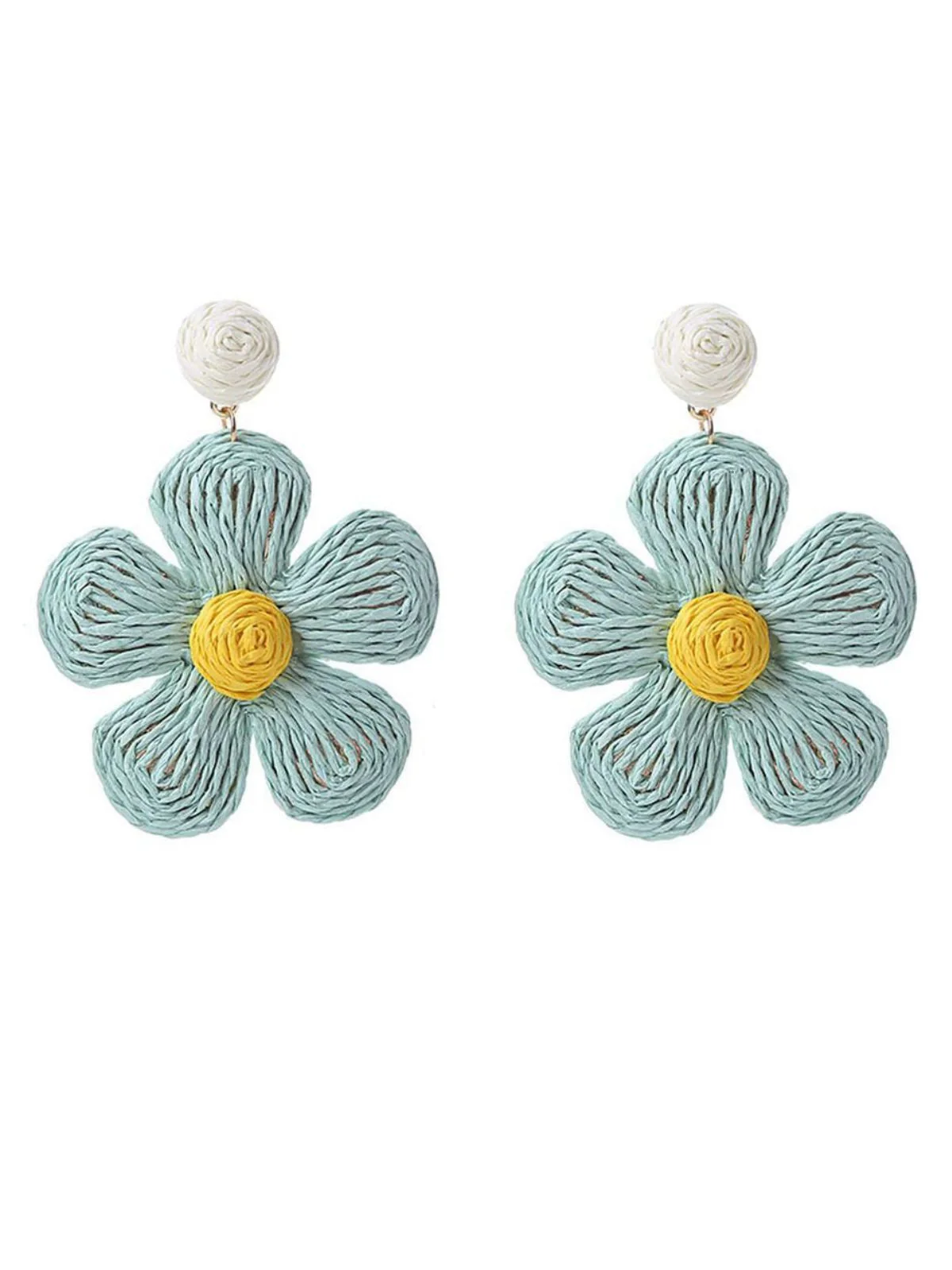 Boho Ruffia Strass Blume Anhänger Ohrringe - Image 3