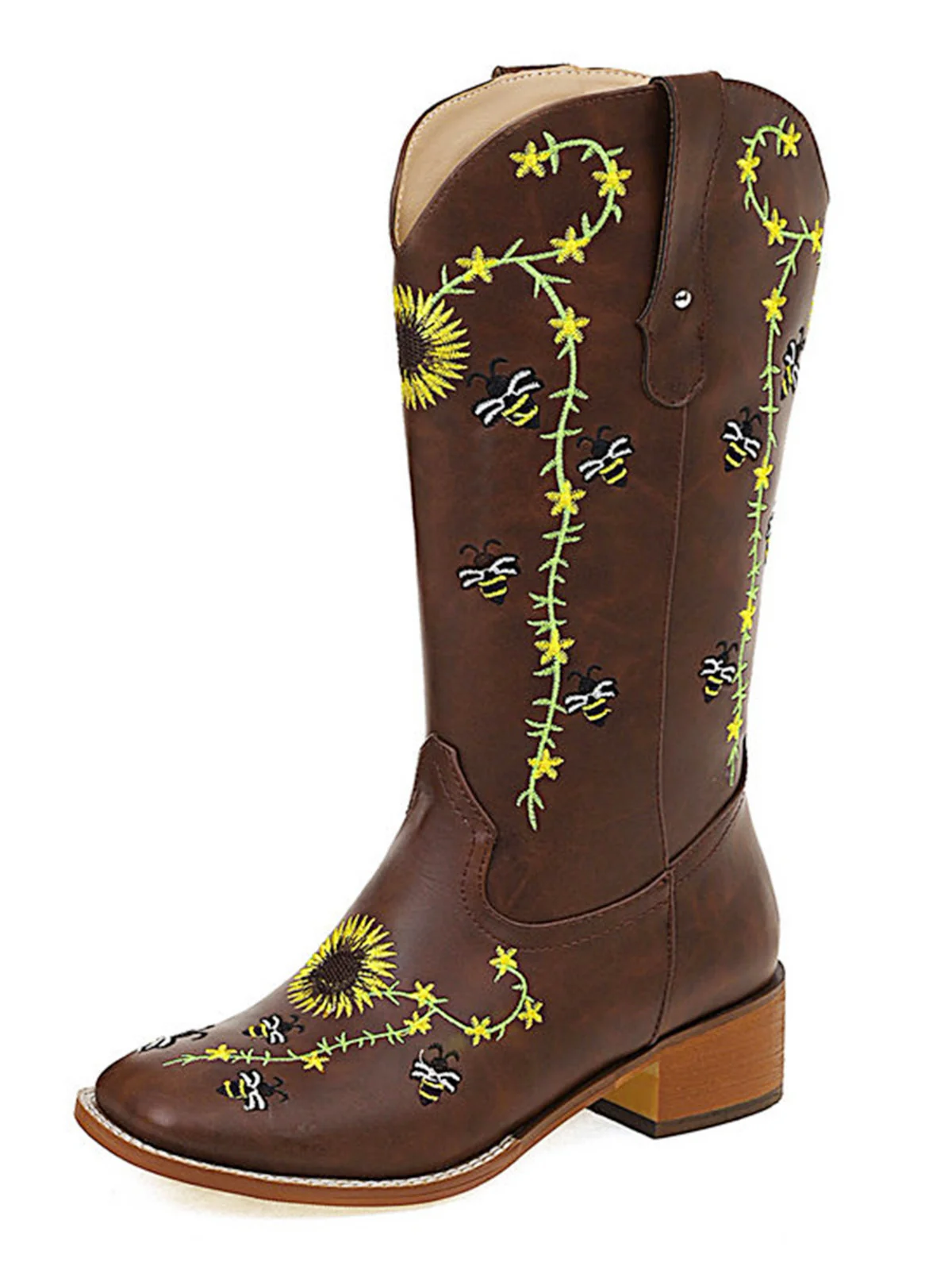 Braun Sonnenblume Besticktes Western Cowgirl Wadenstiefel - Image 6