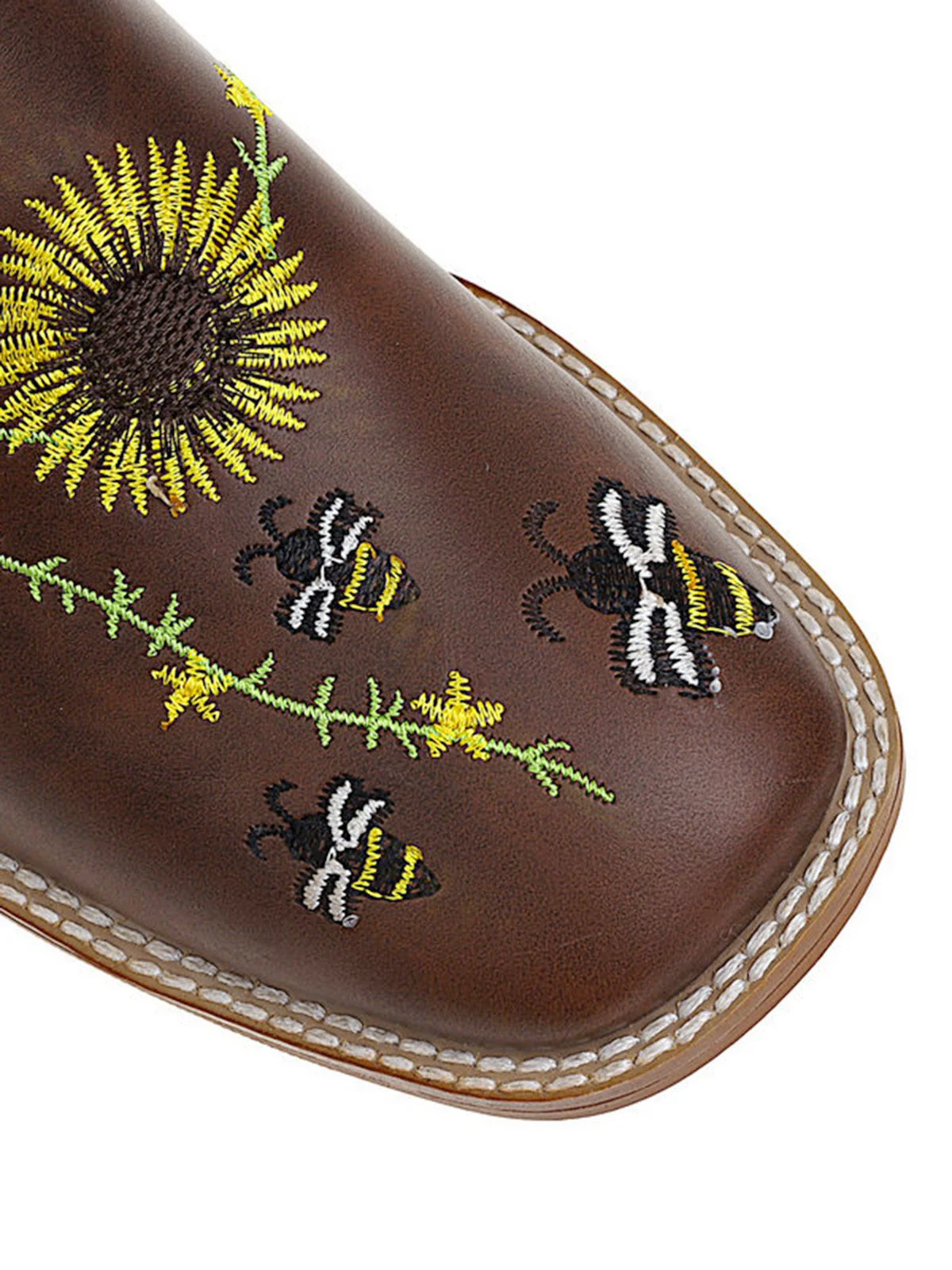 Braun Sonnenblume Besticktes Western Cowgirl Wadenstiefel - Image 7