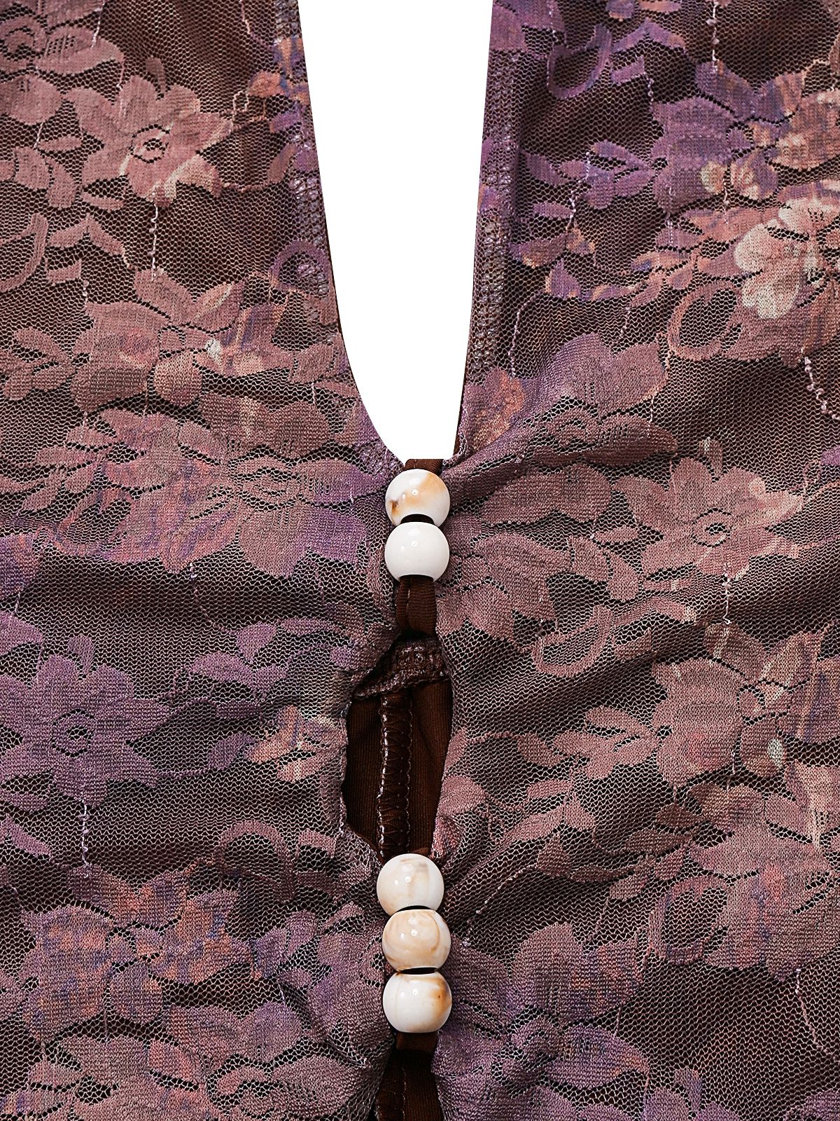 Braun Y2k Halter Blumen Gestuft Rüschen Perlen Romper - Image 4