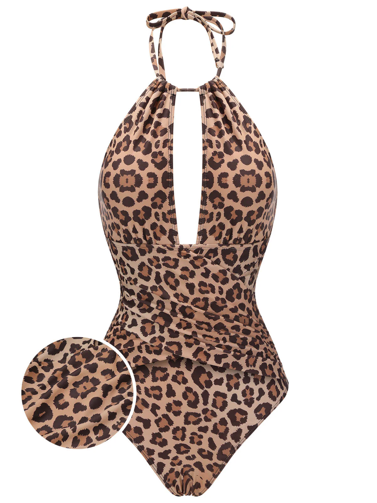 Brauner 1930er Leopard Badeanzug Mit V-Ausschnitt