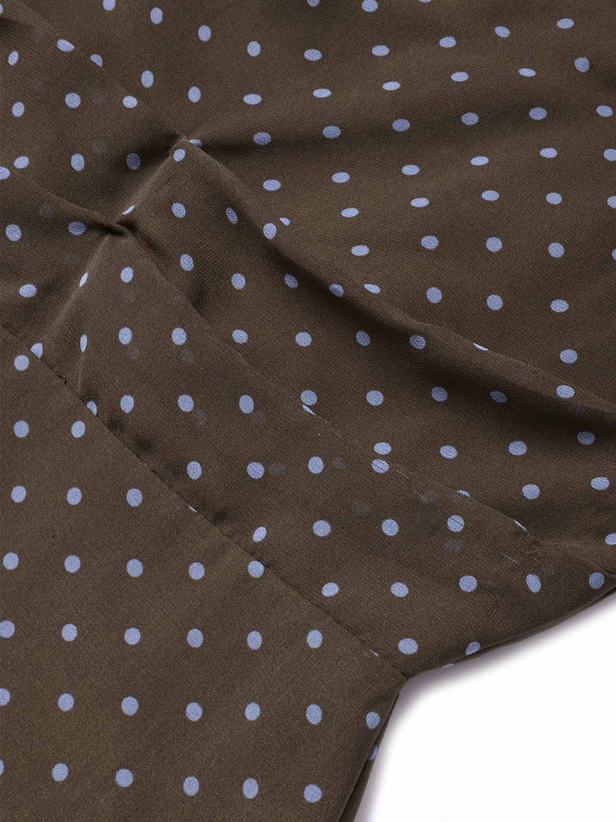 [Vorverkauf] Braunes 00er Chiffon-Kleid mit Polka-Dots und Schleifenkragen - Image 5