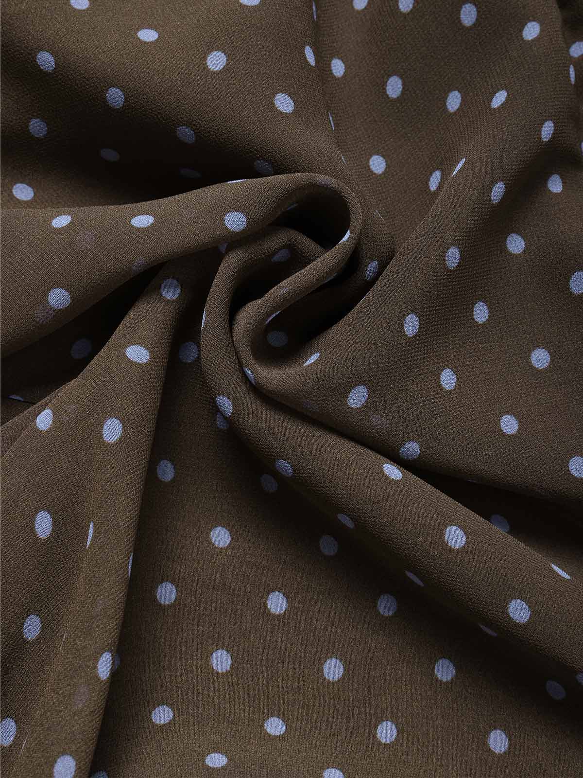 [Vorverkauf] Braunes 00er Chiffon-Kleid mit Polka-Dots und Schleifenkragen - Image 6